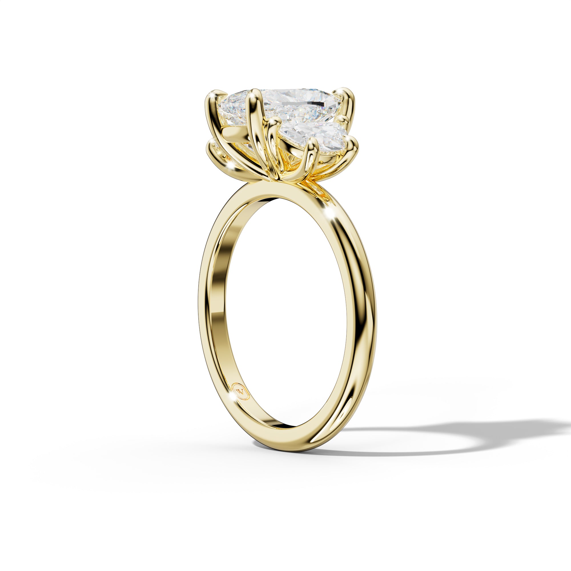 Itzel Elongated Cushion Diamond With Half Moon Sides Engagement Ring