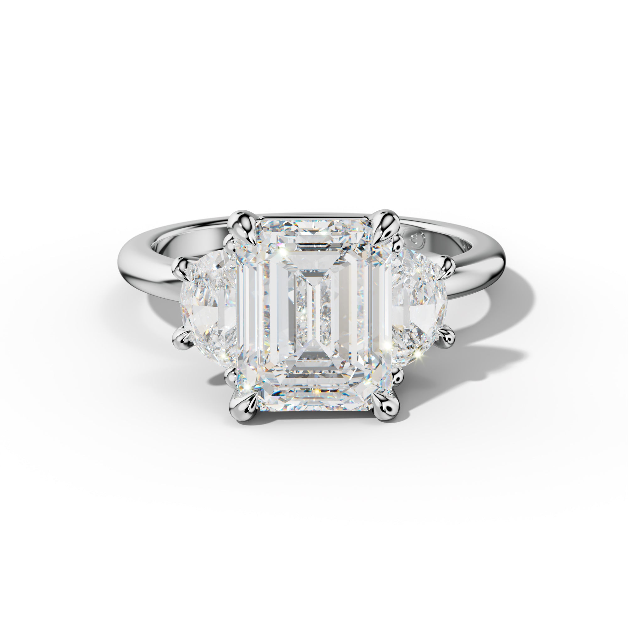 Itzel Emerald Cut Half Moon Side Diamond Engagement Ring