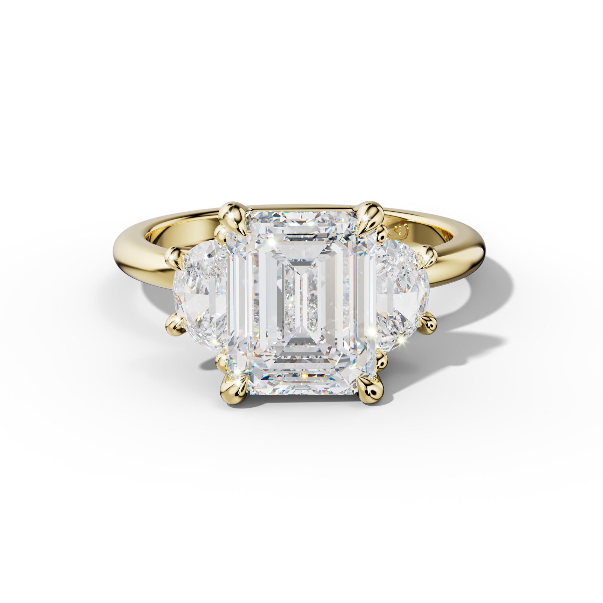 Itzel Emerald Cut Half Moon Side Diamond Engagement Ring