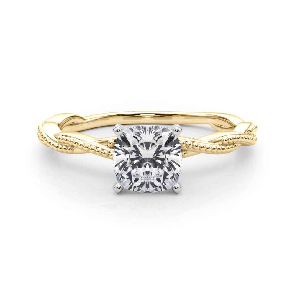 Anastasia Twisted Vine Cushion Diamond Solitaire Engagement Ring-VIRABYANI