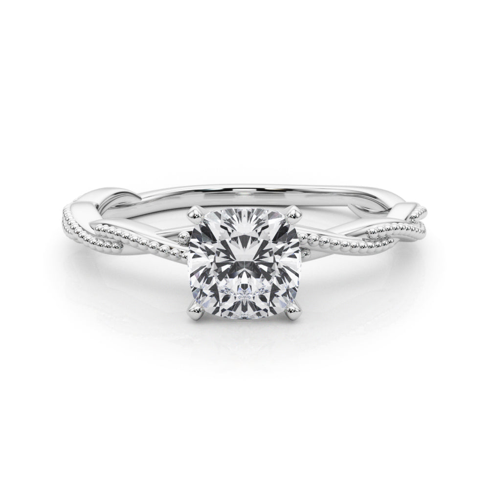 Anastasia Twisted Vine Cushion Diamond Solitaire Engagement Ring-VIRABYANI