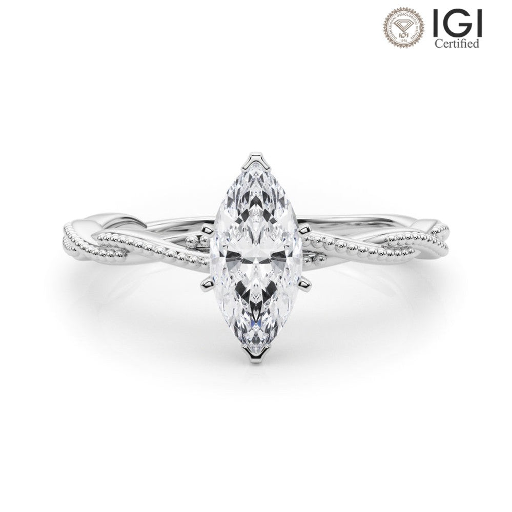 Anastasia Twisted Vine Marquise Lab Grown Diamond Solitaire Engagement Ring IGI Certified