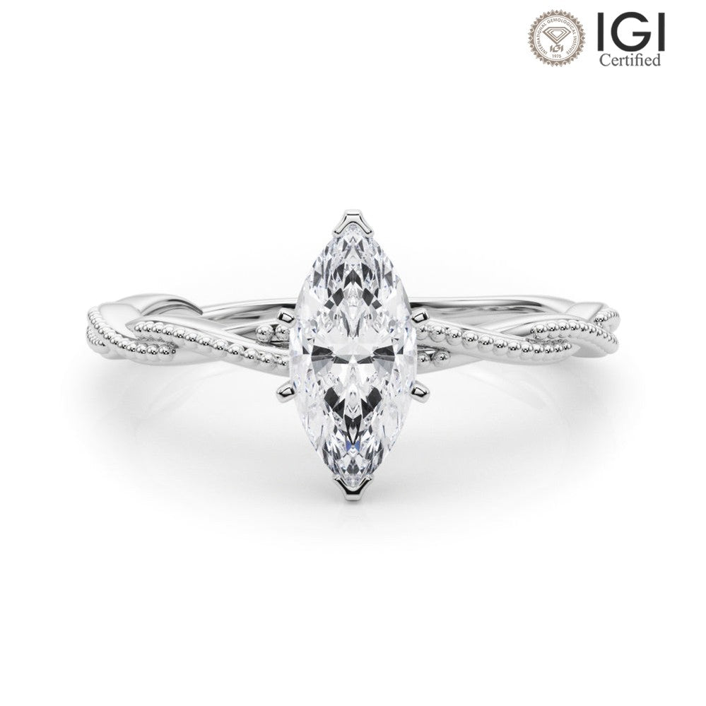 Anastasia Twisted Vine Marquise Lab Grown Diamond Solitaire Engagement Ring IGI Certified-VIRABYANI