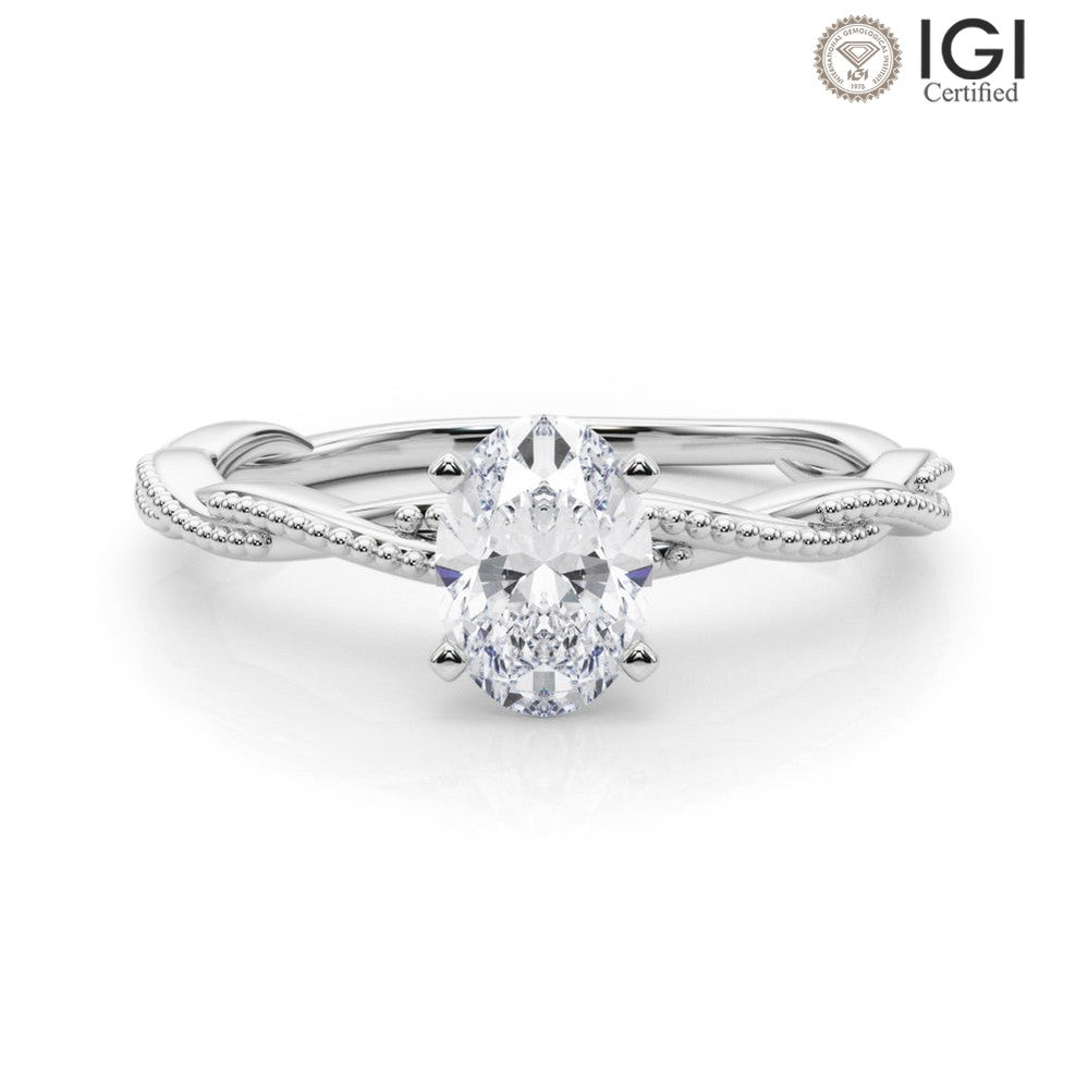 Anastasia Twisted Vine Oval Lab Grown Diamond Solitaire Engagement Ring IGI Certified