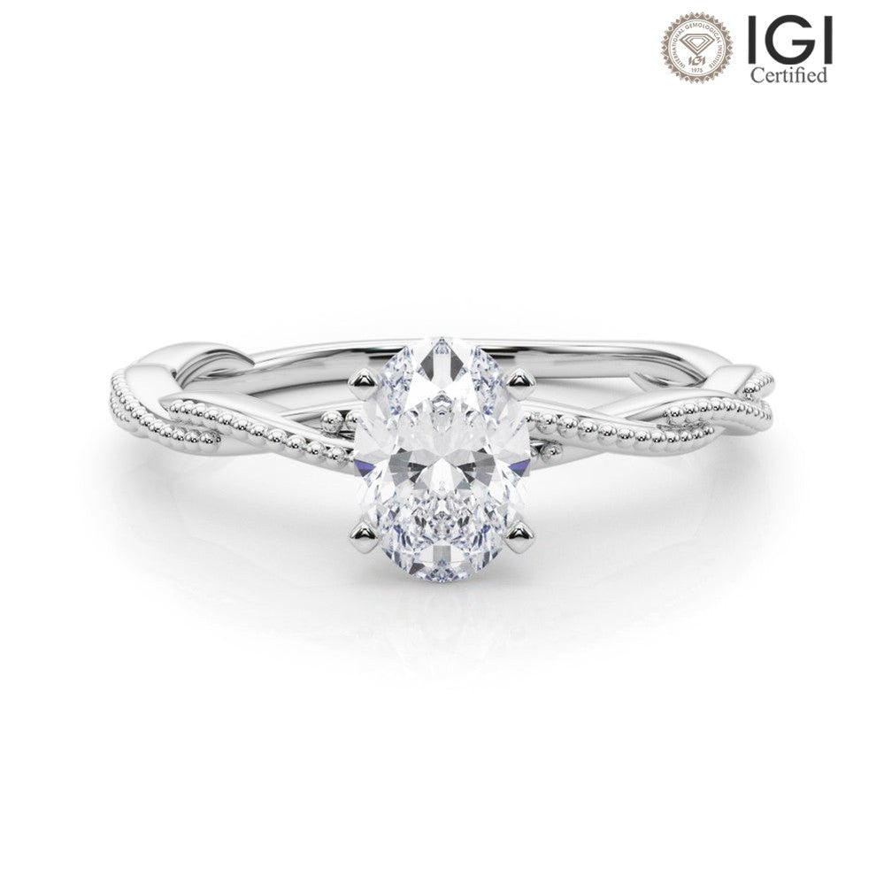 Anastasia Twisted Vine Oval Lab Grown Diamond Solitaire Engagement Ring IGI Certified-VIRABYANI