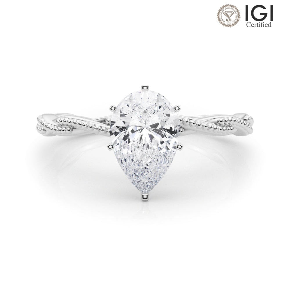 Anastasia Twisted Vine Pear Lab Grown Diamond Solitaire Engagement Ring IGI Certified-VIRABYANI