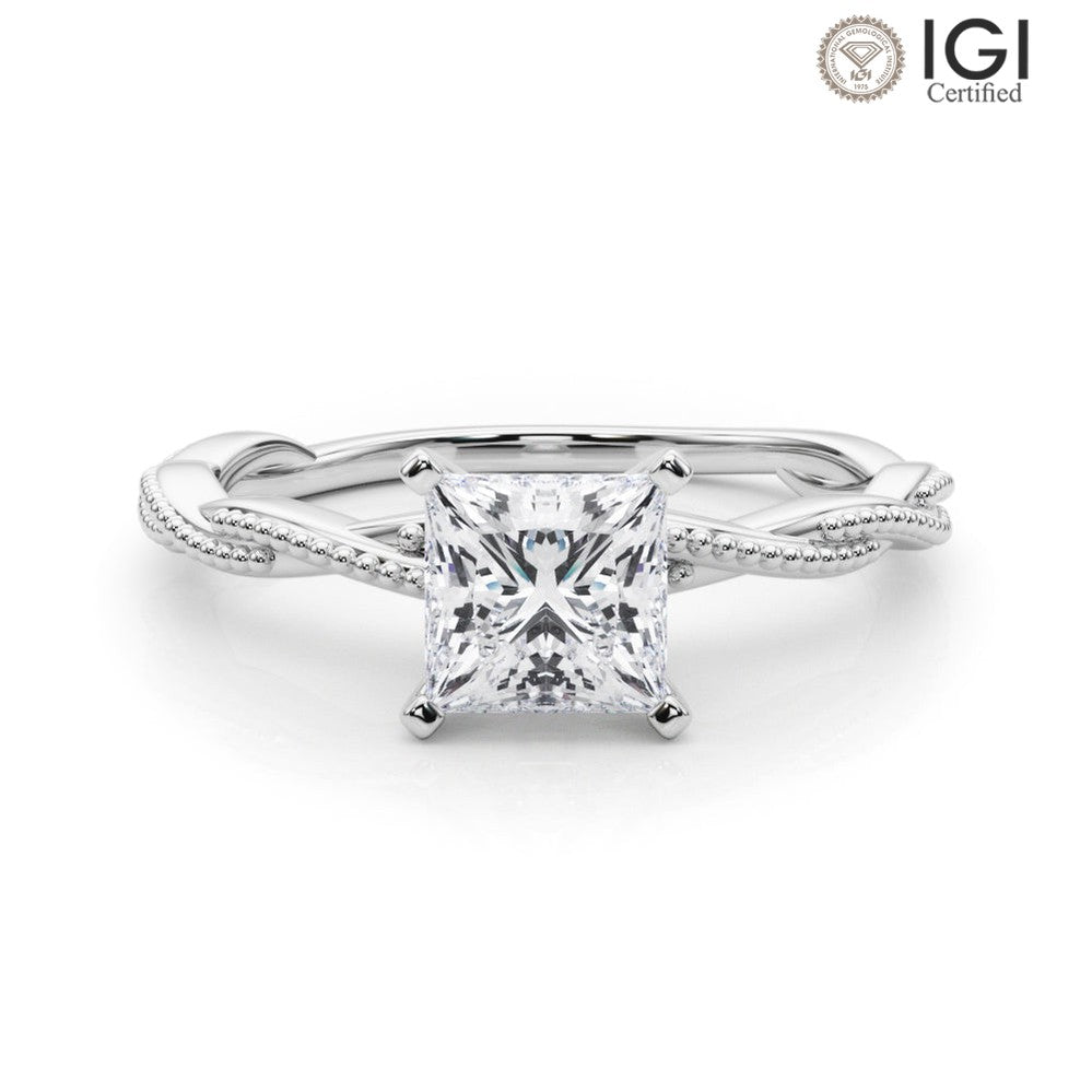 Anastasia Twisted Vine Princess Lab Grown Diamond Solitaire Engagement Ring IGI Certified-VIRABYANI