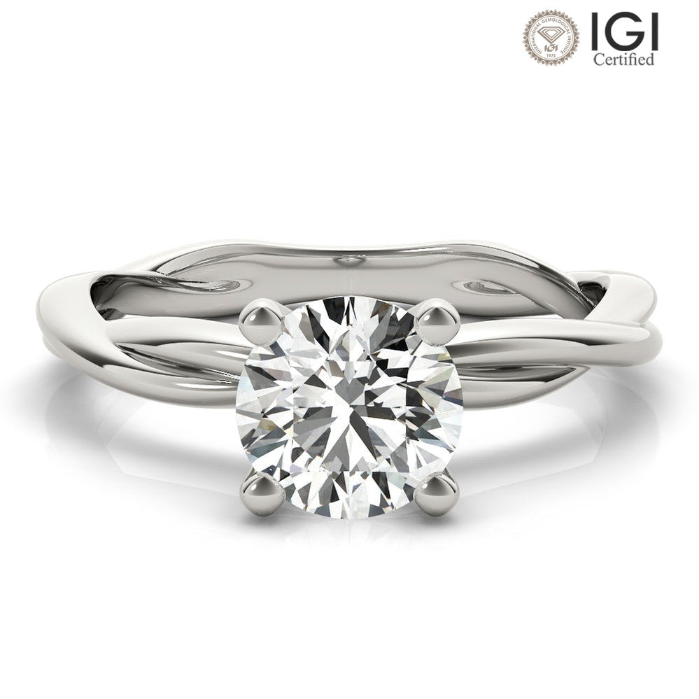 Twisted Vine Round Lab Grown Diamond Solitaire Engagement Ring IGI Certified