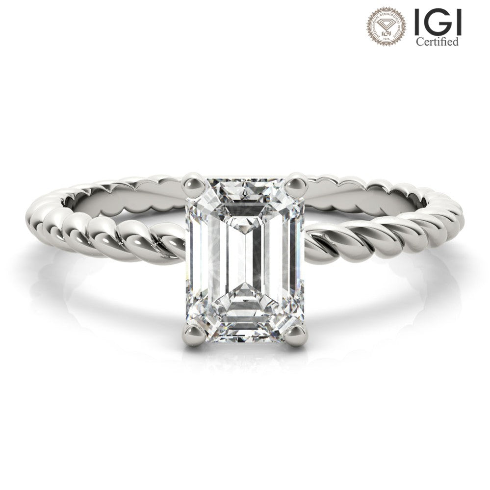 Eleanor Emerald Lab Grown Diamond Solitaire Engagement Ring IGI Certified-VIRABYANI