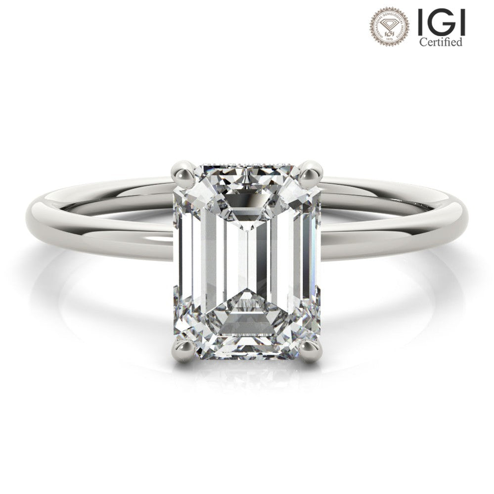 Madilyn Emerald Lab Grown Diamond Solitaire Engagement Ring IGI Certified-VIRABYANI