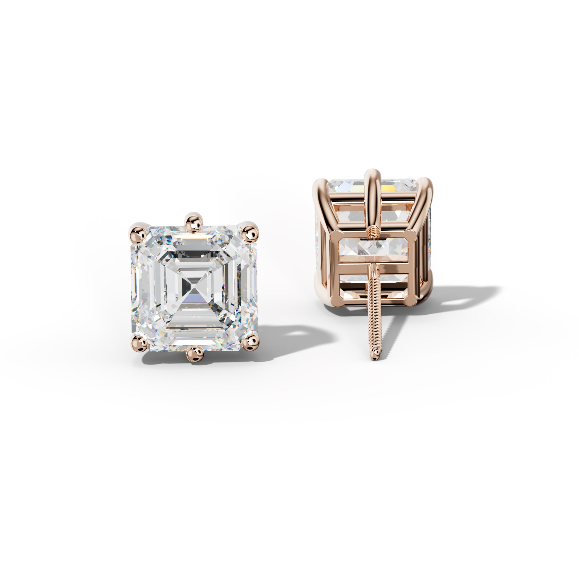 Asscher Diamond Stud Earrings With Six Classic Prongs