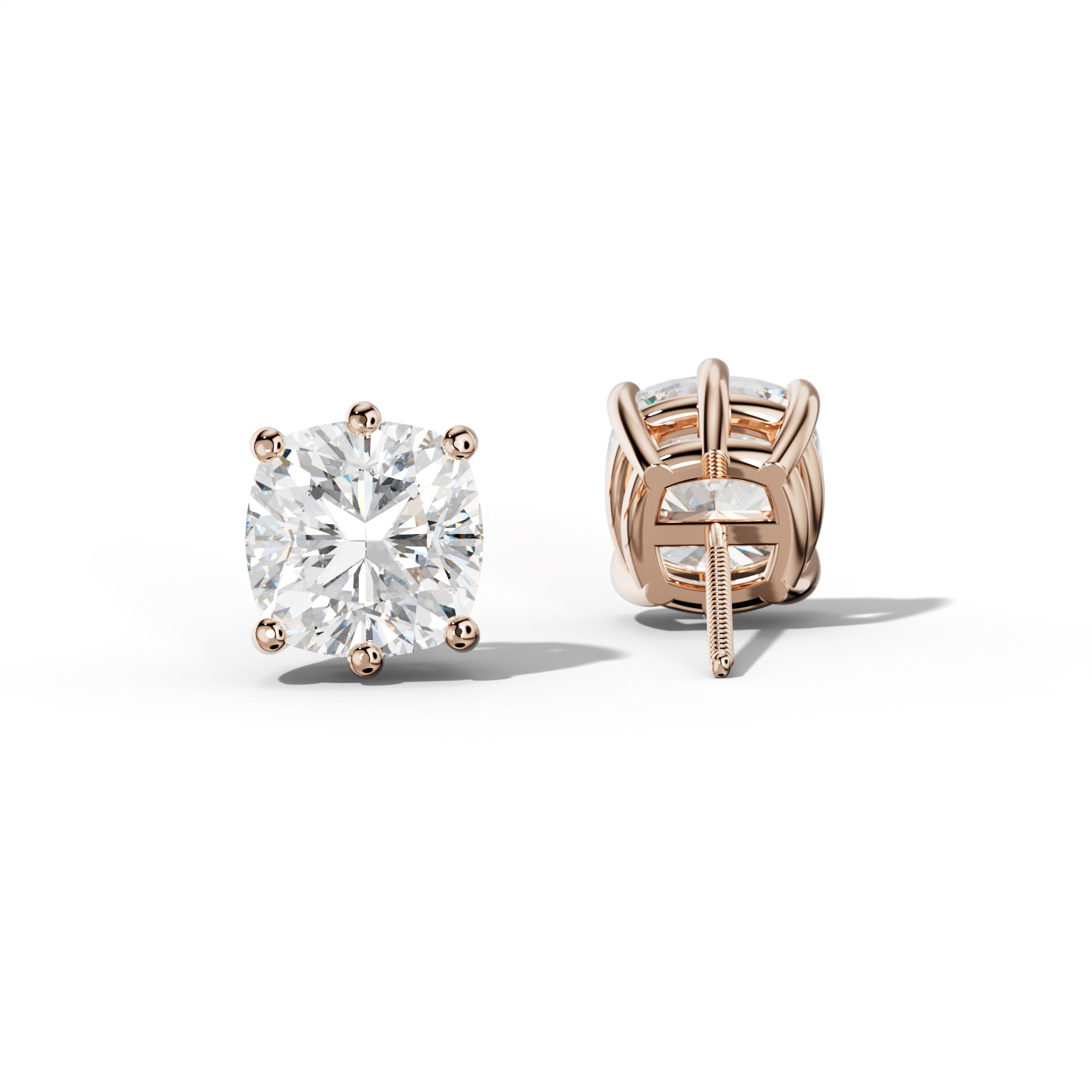 Cushion Diamond Stud Earrings With Classic Six Prongs