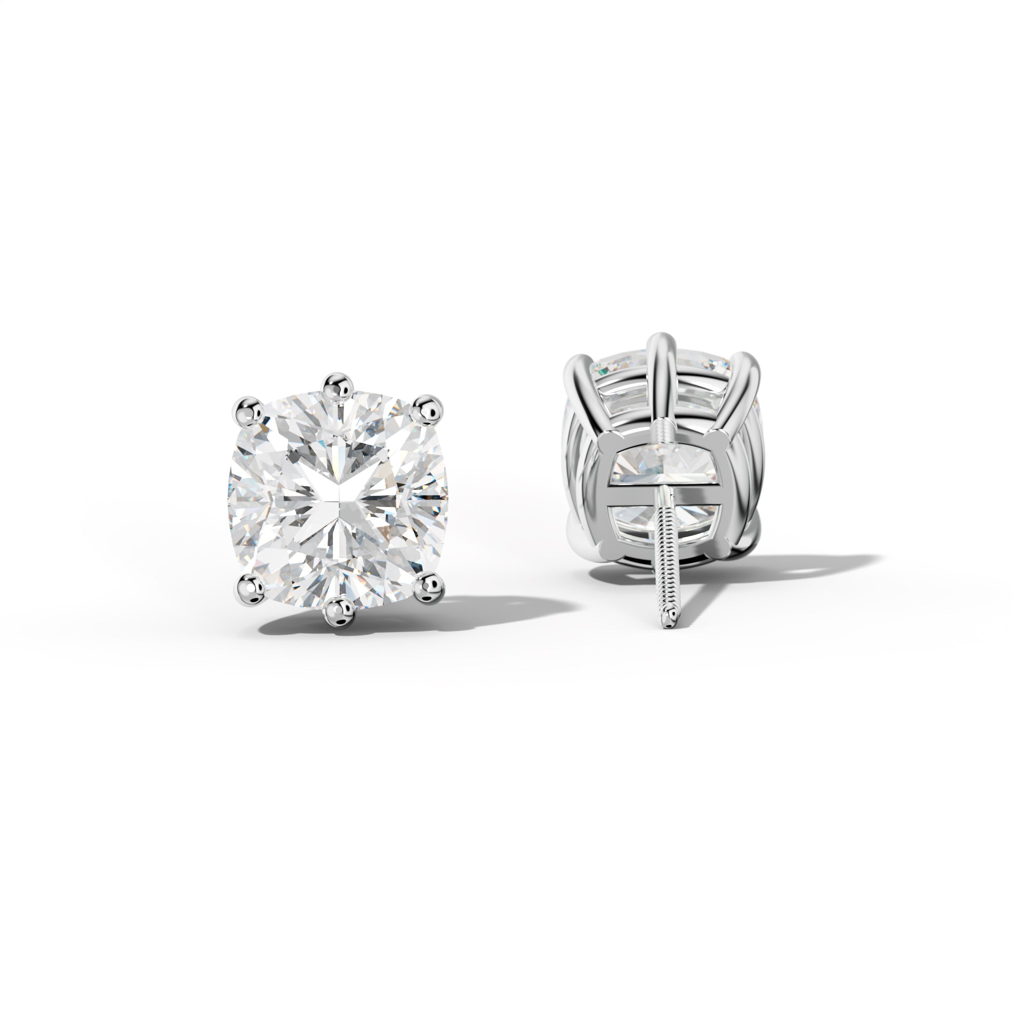 Cushion Diamond Stud Earrings With Classic Six Prongs