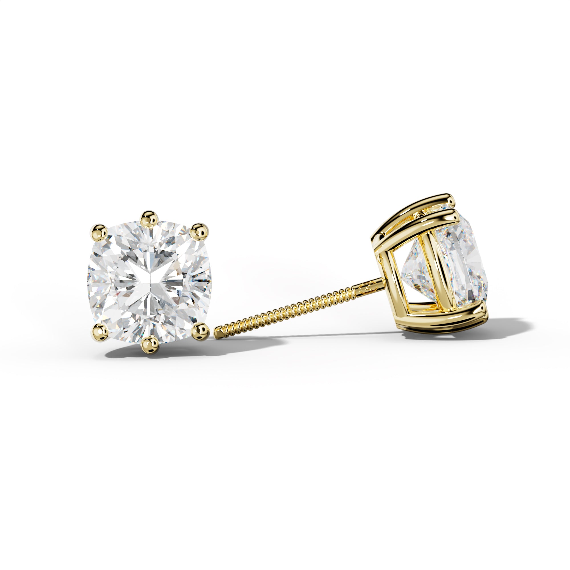 Cushion Diamond Stud Earrings With Classic Six Prongs