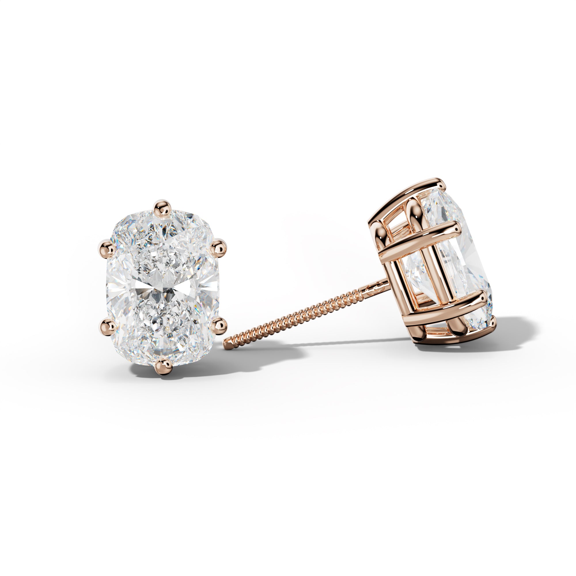 Elongated Cushion Diamond Stud Earrings With Classic Six Prongs