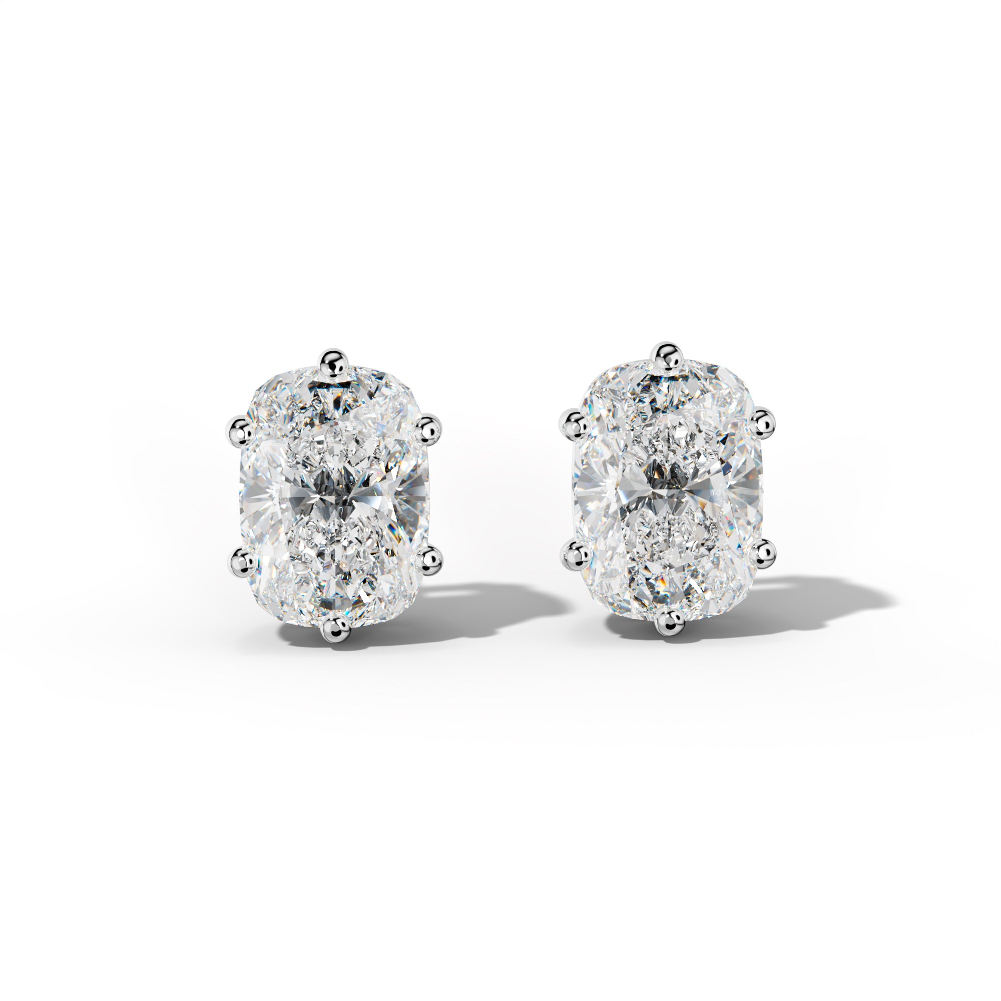 Elongated Cushion Diamond Stud Earrings With Classic Six Prongs