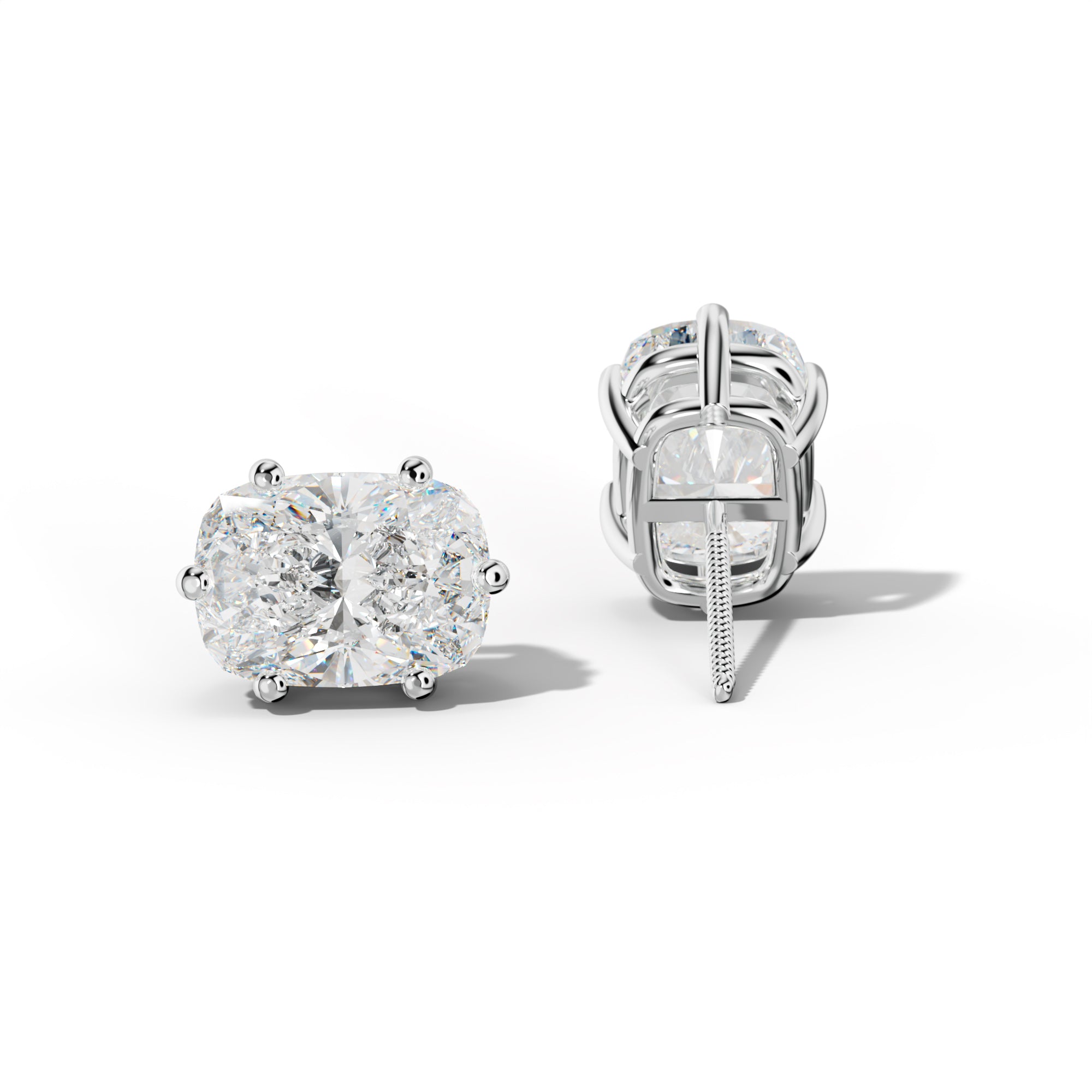 Elongated Cushion Diamond Stud Earrings With Classic Six Prongs
