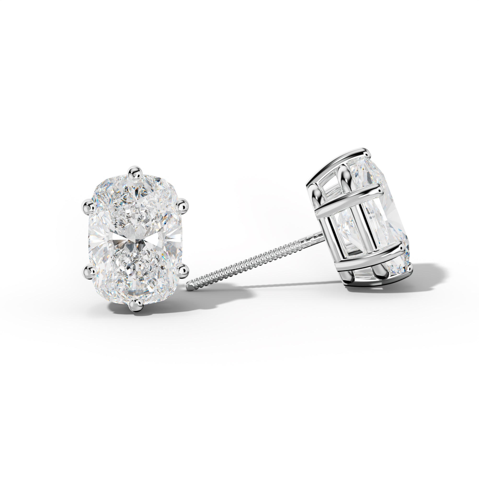 Elongated Cushion Diamond Stud Earrings With Classic Six Prongs