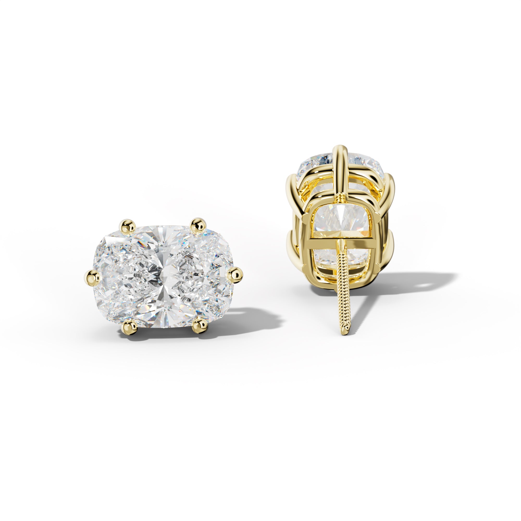 Elongated Cushion Diamond Stud Earrings With Classic Six Prongs