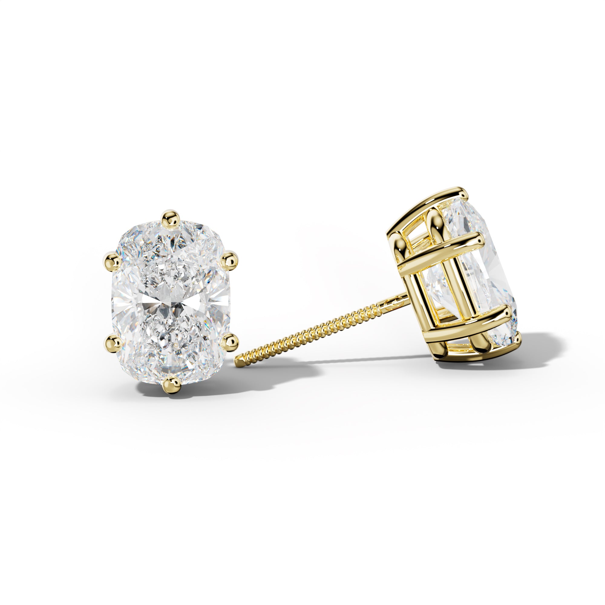 Elongated Cushion Diamond Stud Earrings With Classic Six Prongs