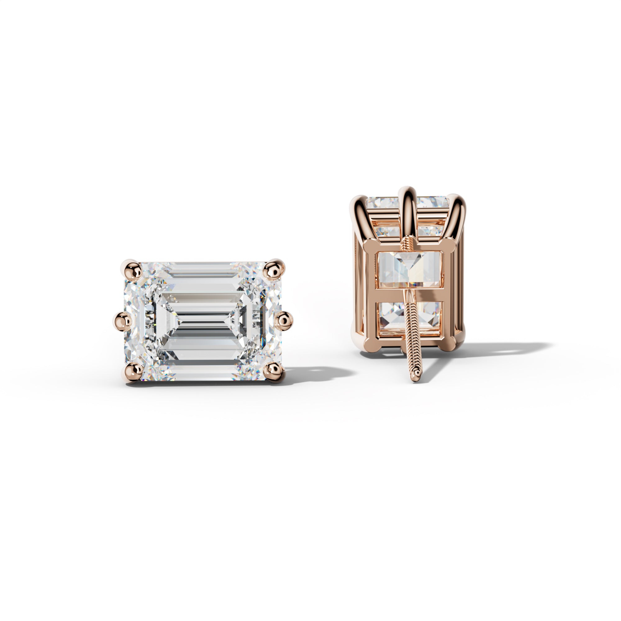 Emerald Cut Diamond Stud Earrings With Classic Six Prongs