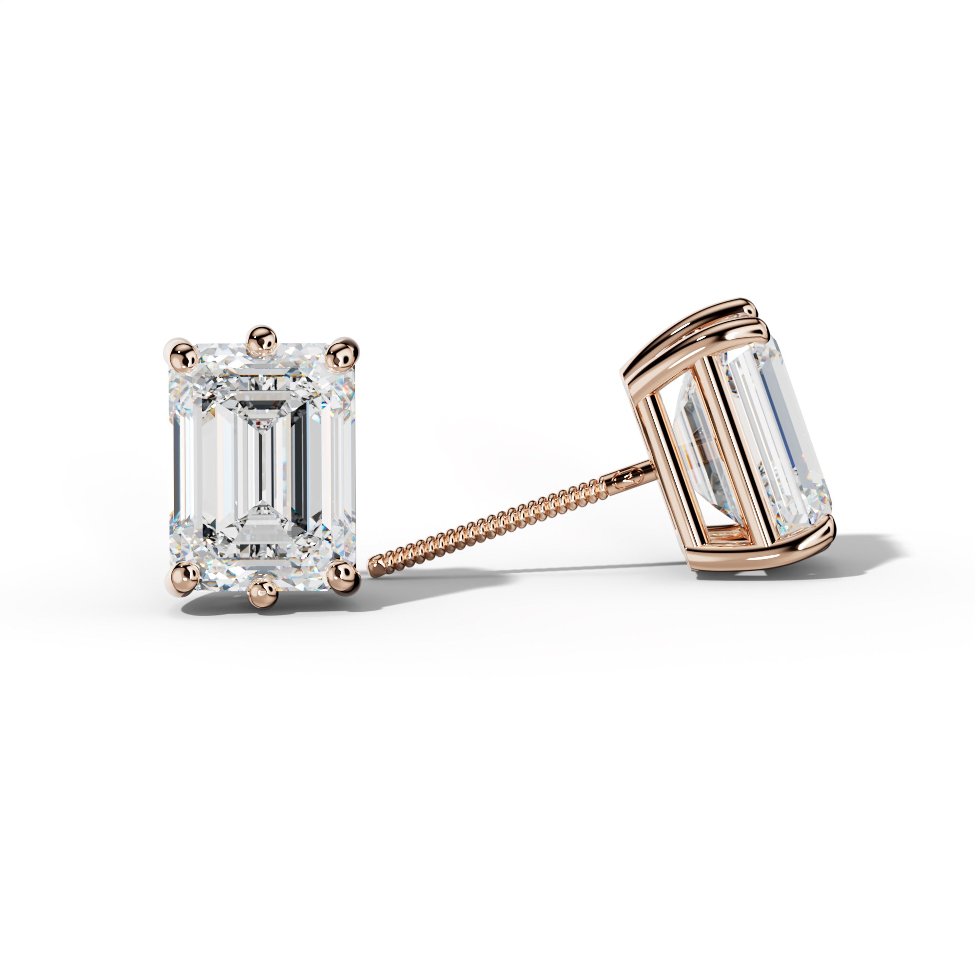 Emerald Cut Diamond Stud Earrings With Classic Six Prongs