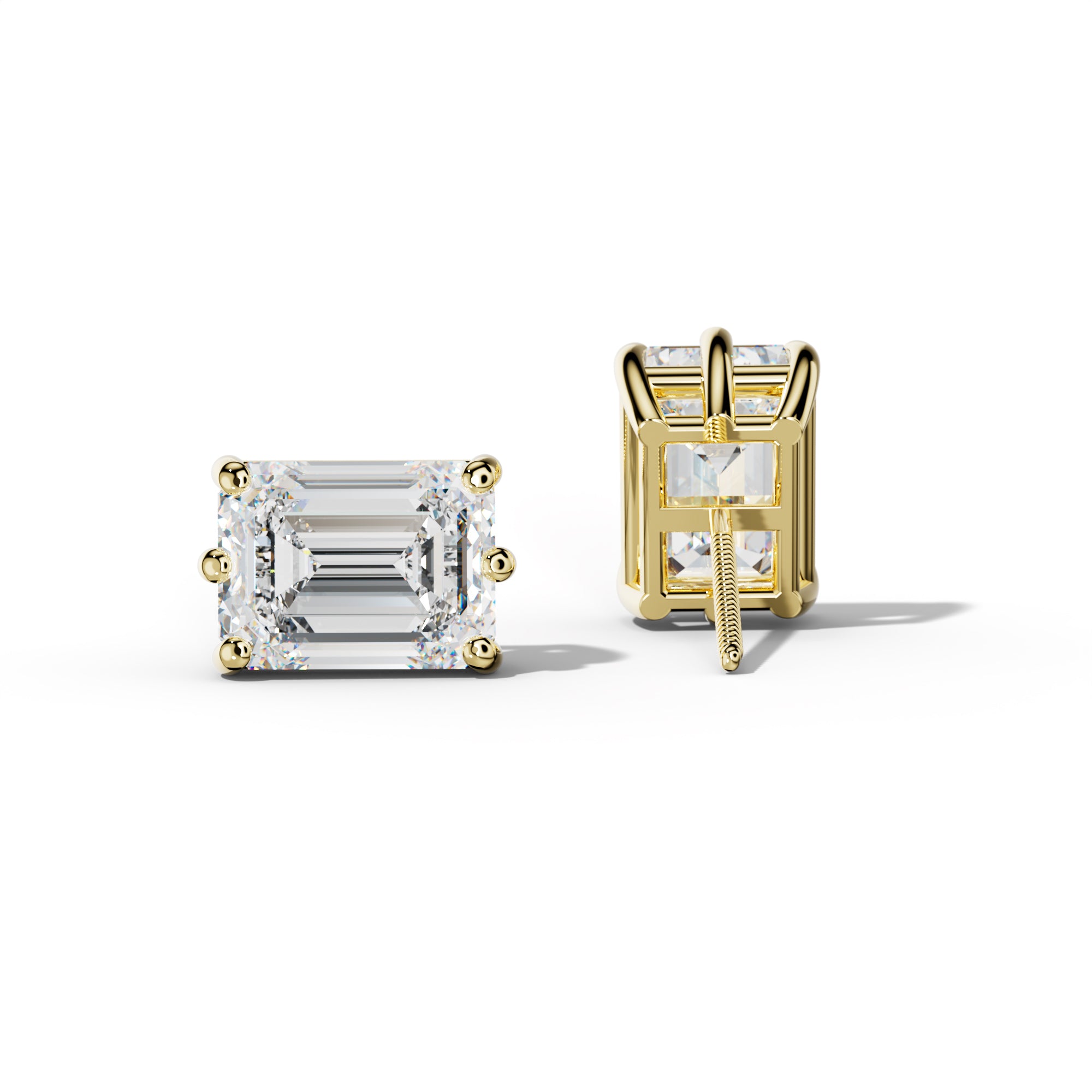 Emerald Cut Diamond Stud Earrings With Classic Six Prongs