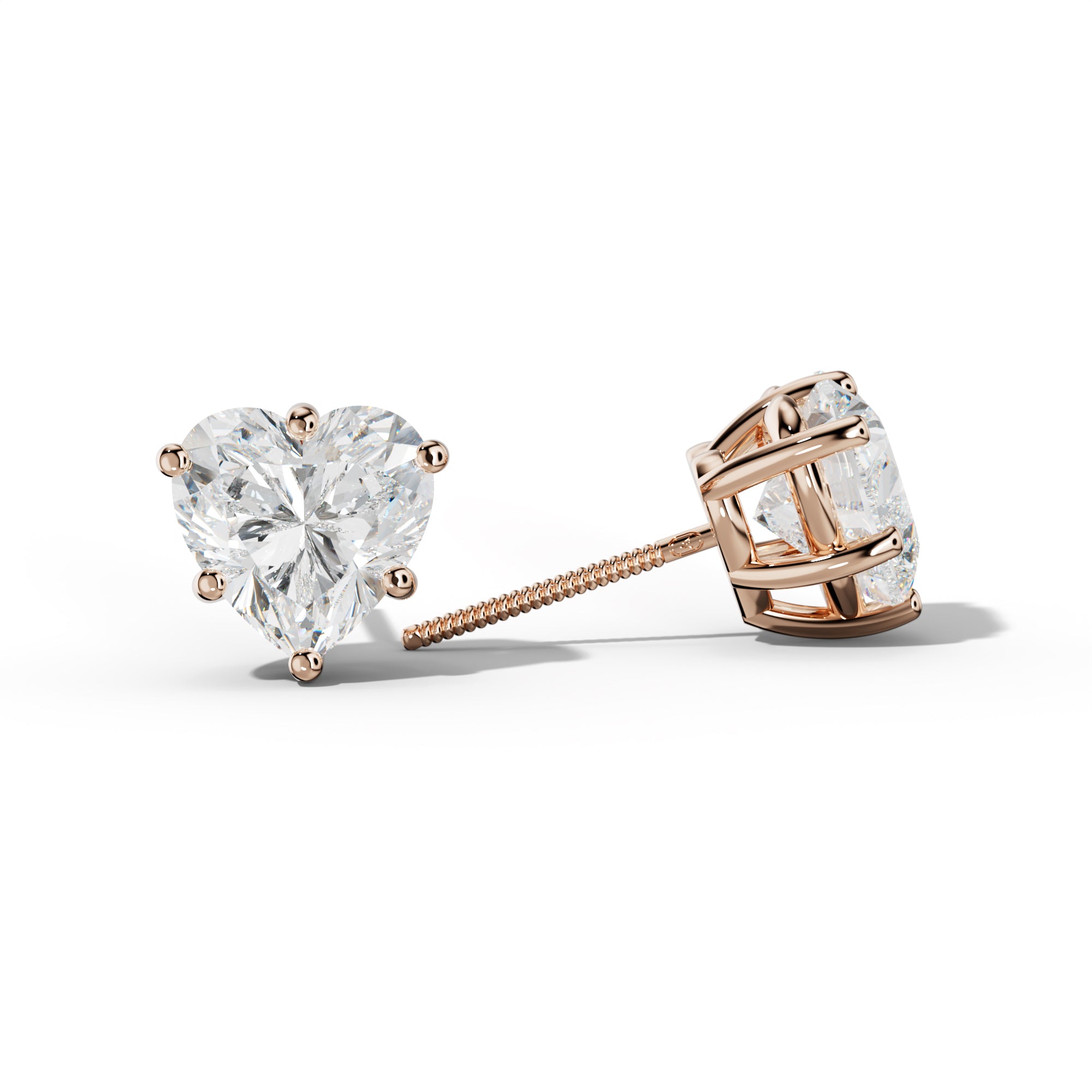 Heart  Diamond Stud Earrings With Classic Six Prongs