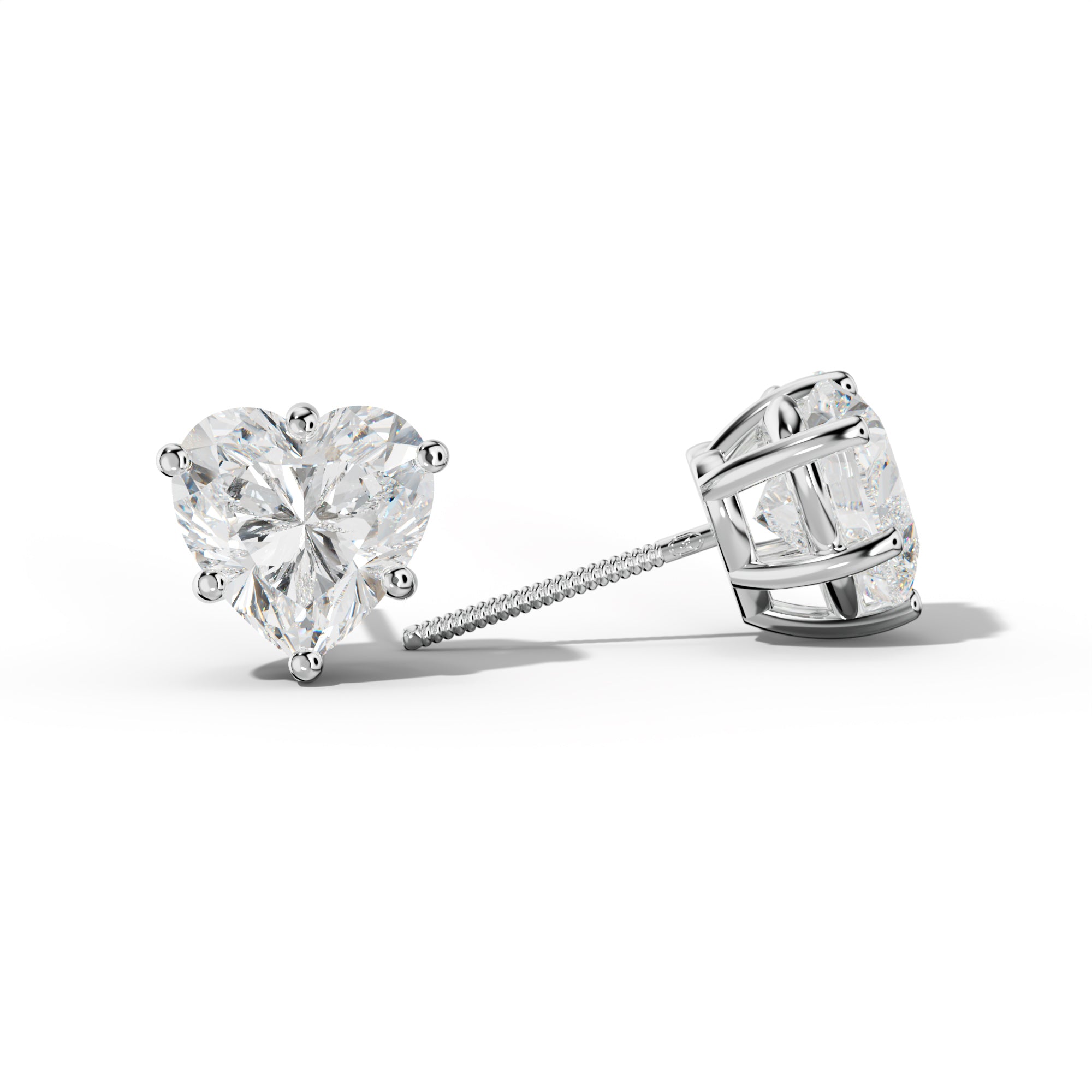 Heart  Diamond Stud Earrings With Classic Six Prongs