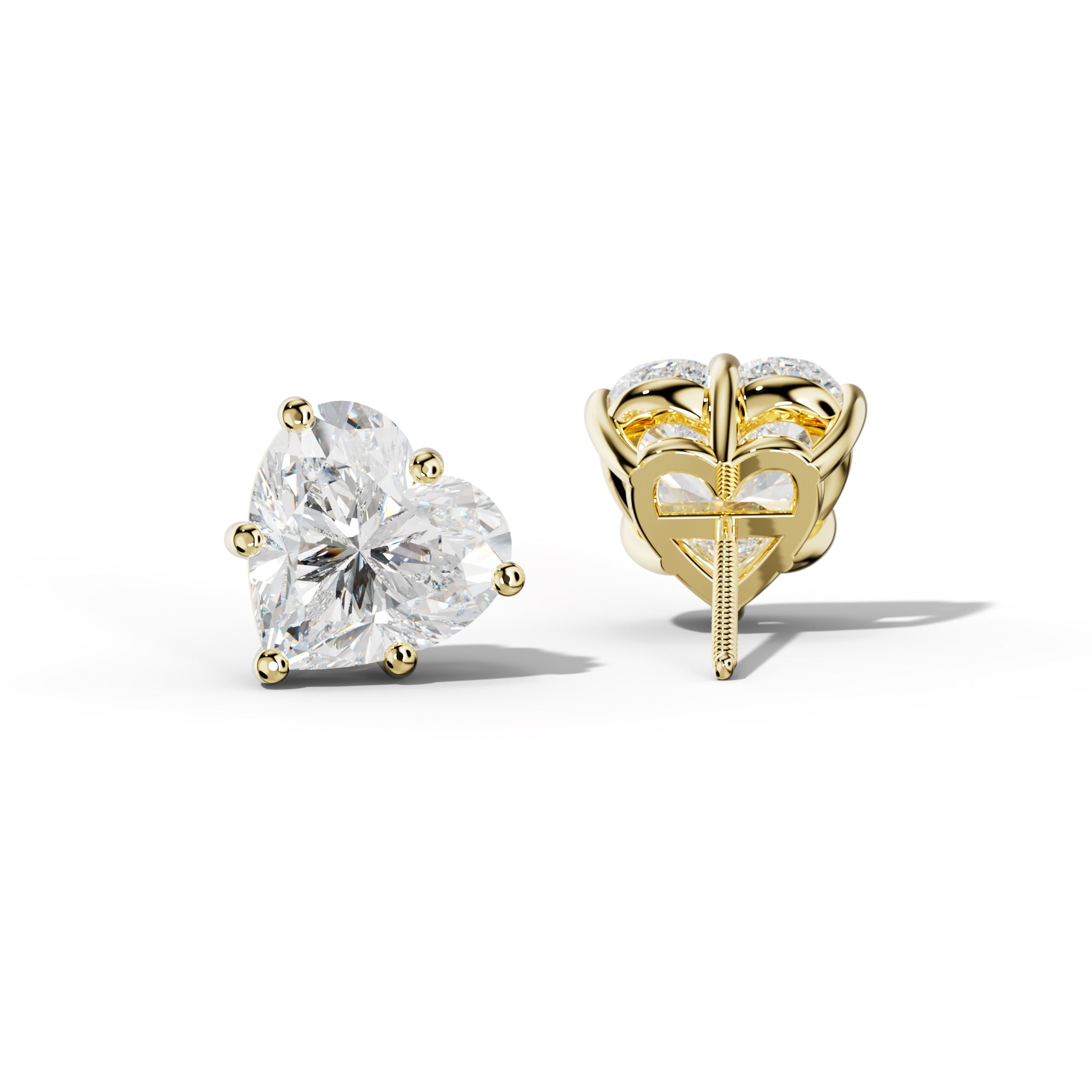 Heart  Diamond Stud Earrings With Classic Six Prongs