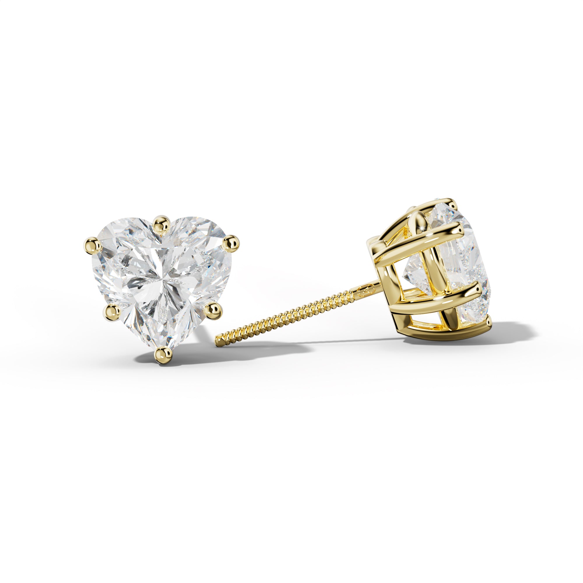 Heart  Diamond Stud Earrings With Classic Six Prongs