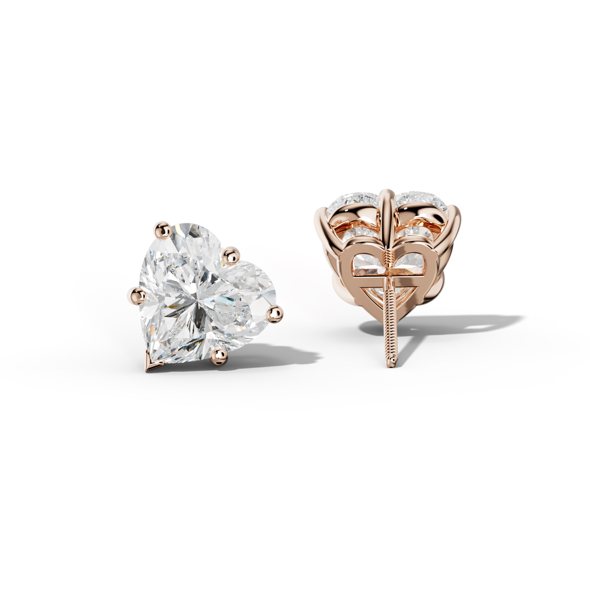 Heart  Diamond Stud Earrings With Classic And V Prongs