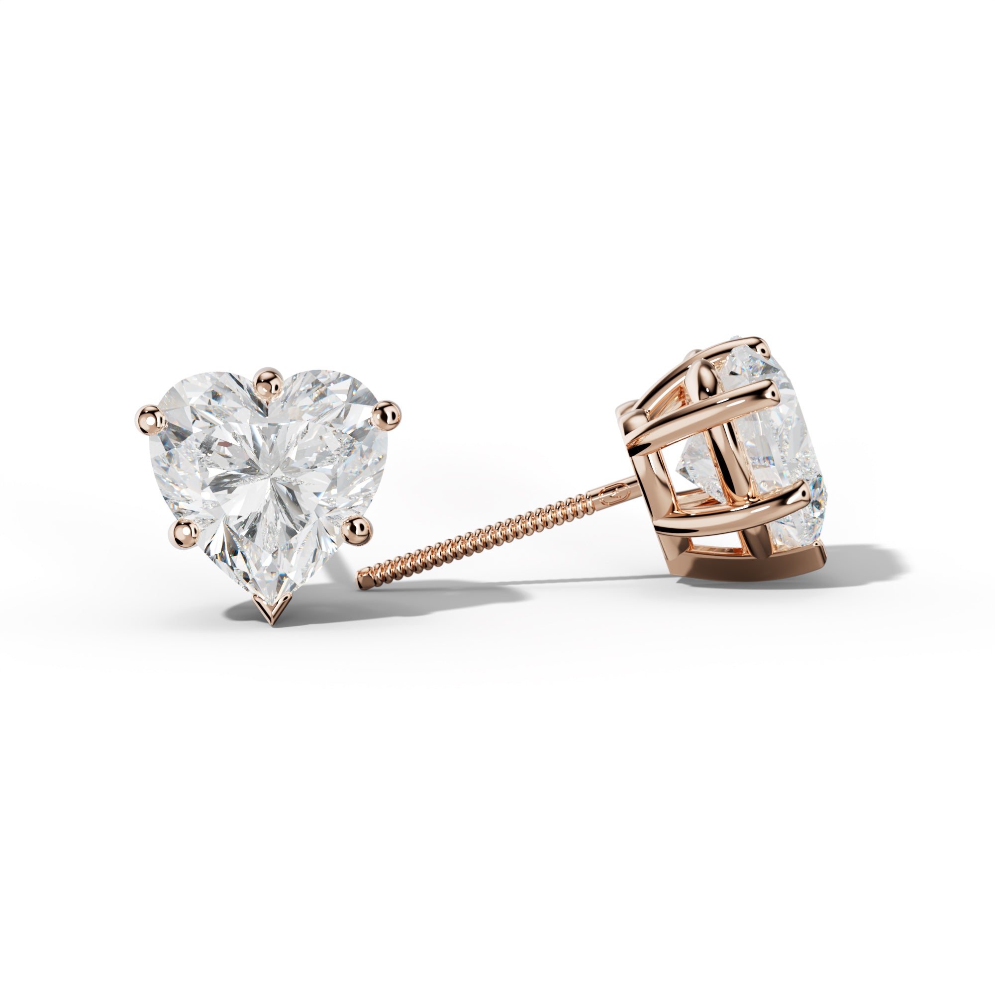 Heart  Diamond Stud Earrings With Classic And V Prongs