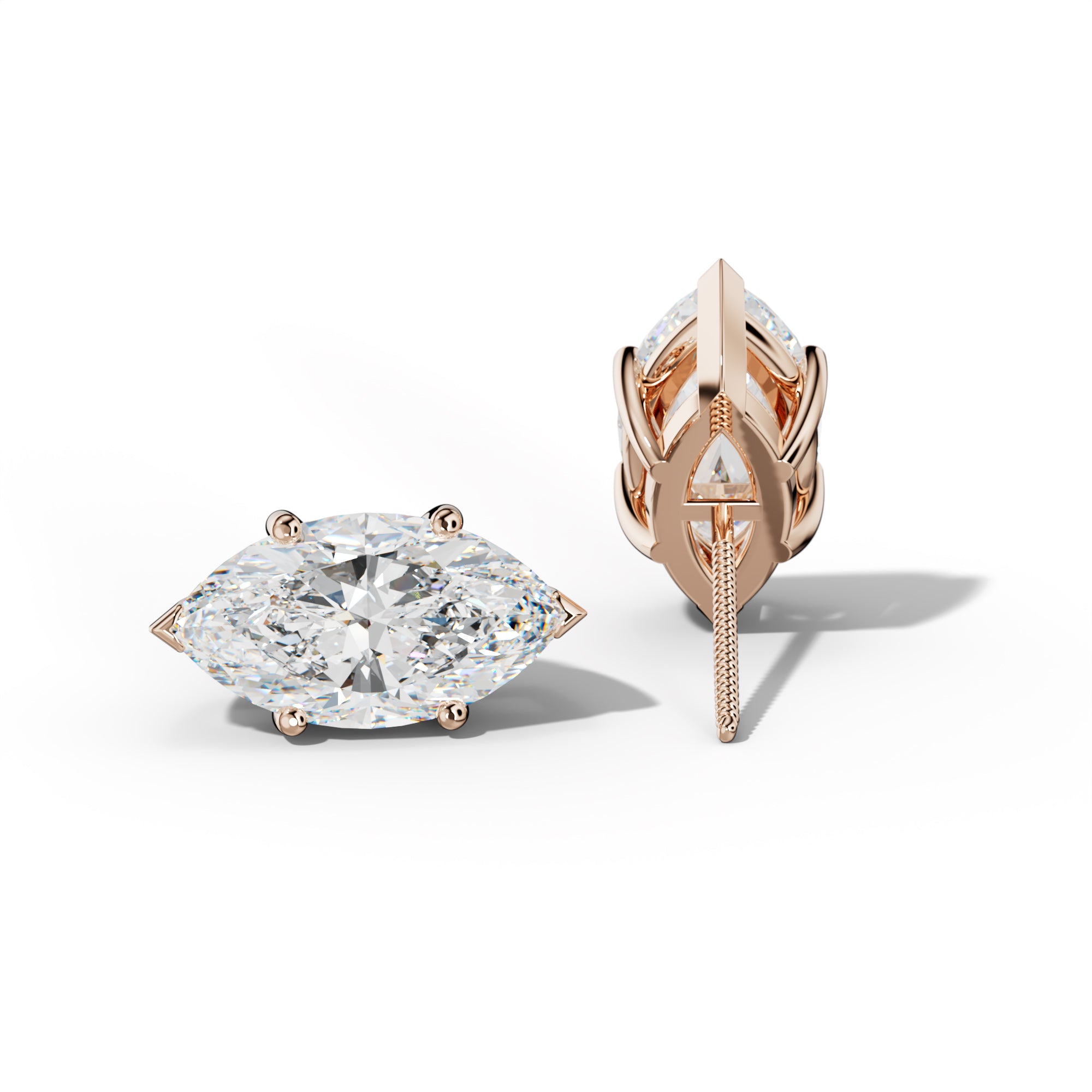 Marquise Diamond Stud Earrings With Classic And V Prongs
