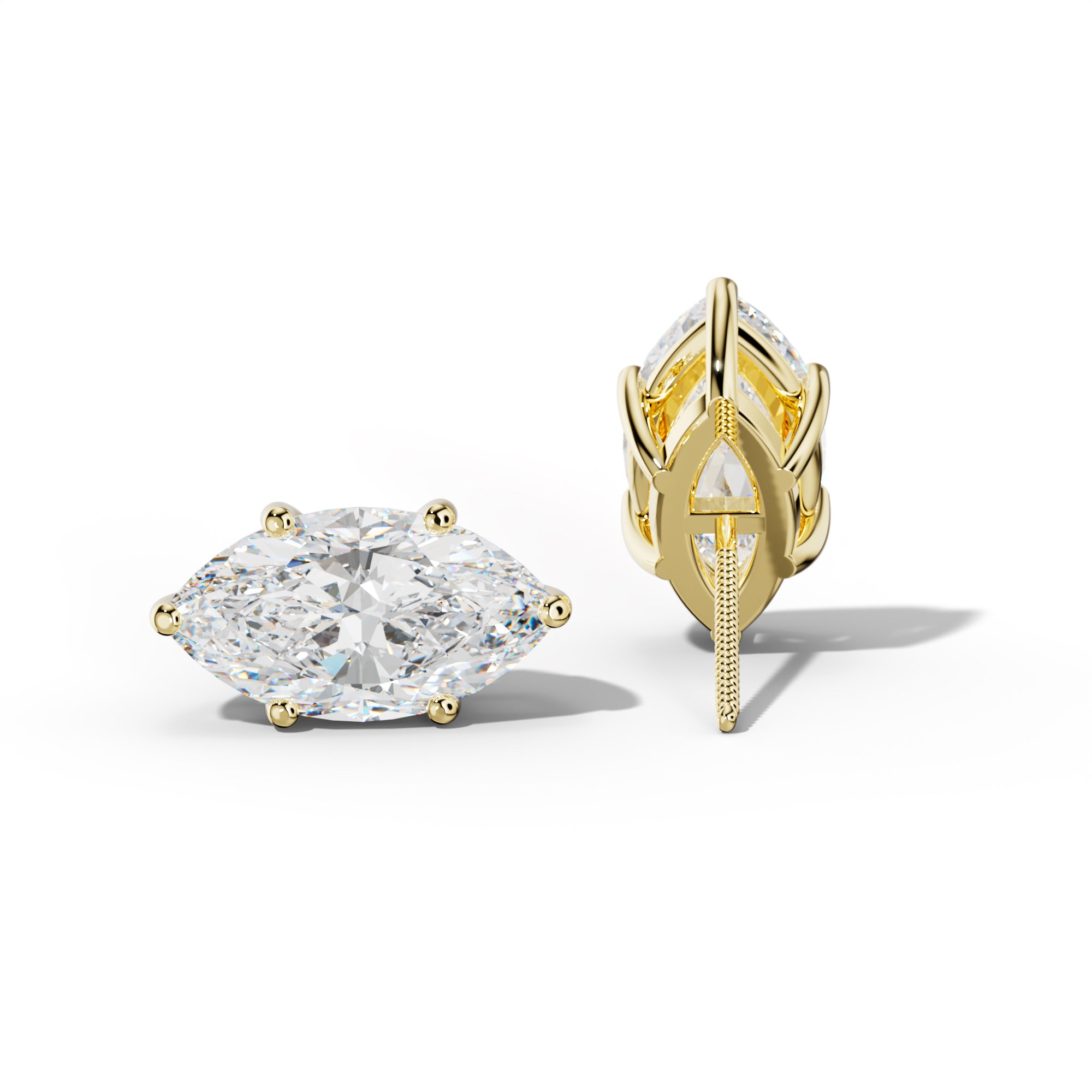 Marquise Diamond Stud Earrings With Classic Six Prongs