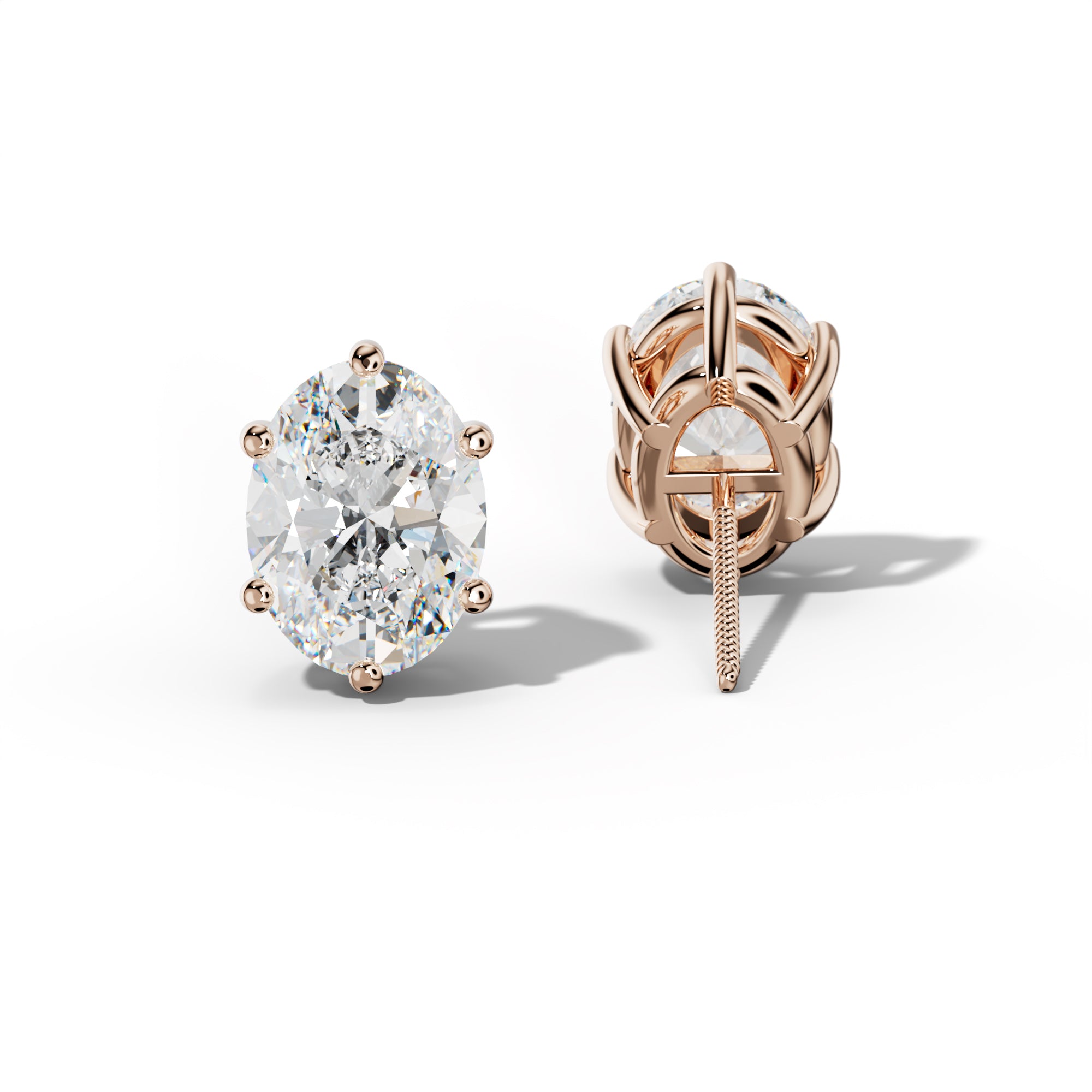 Oval Diamond Stud Earrings With Classic Six Prongs