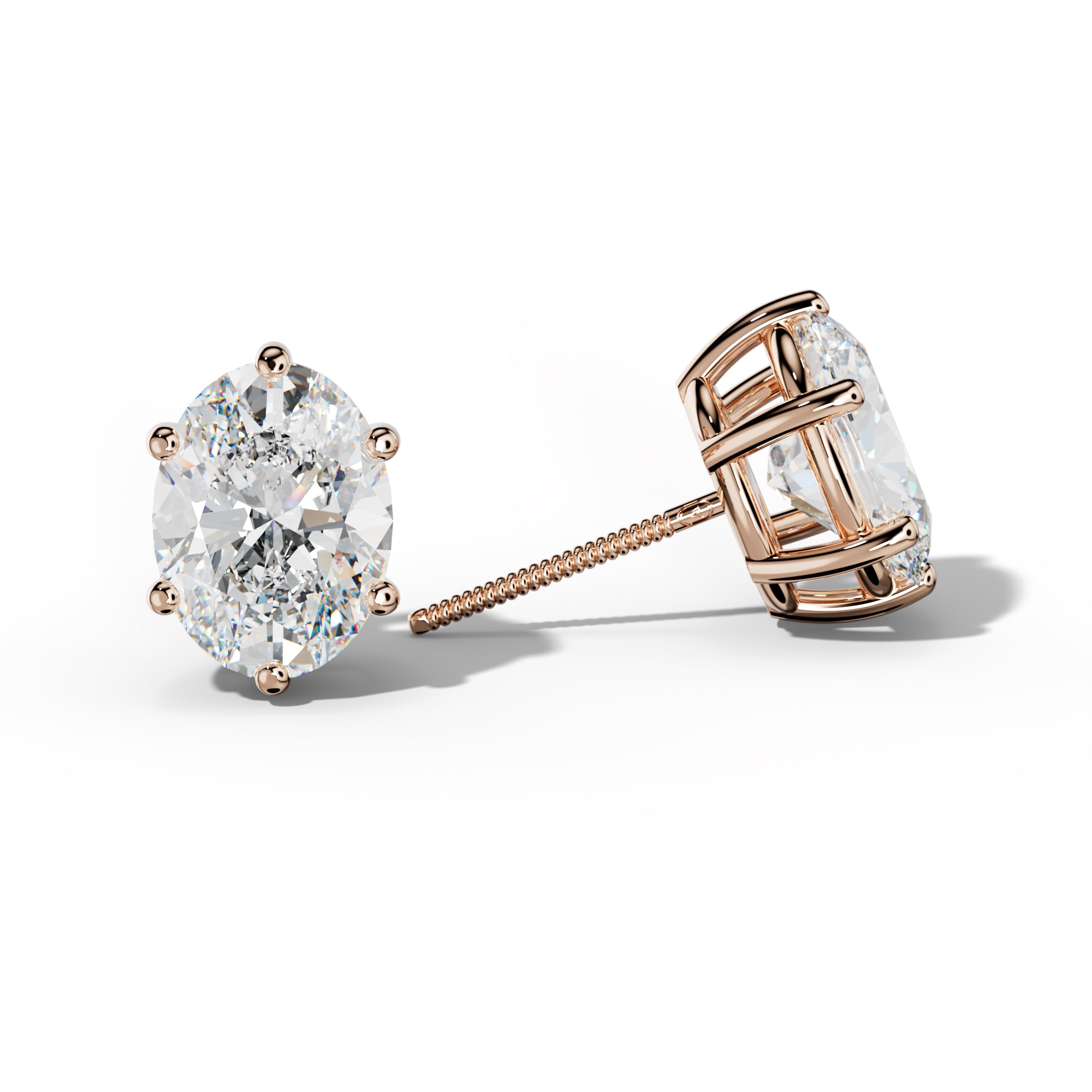 Oval Diamond Stud Earrings With Classic Six Prongs