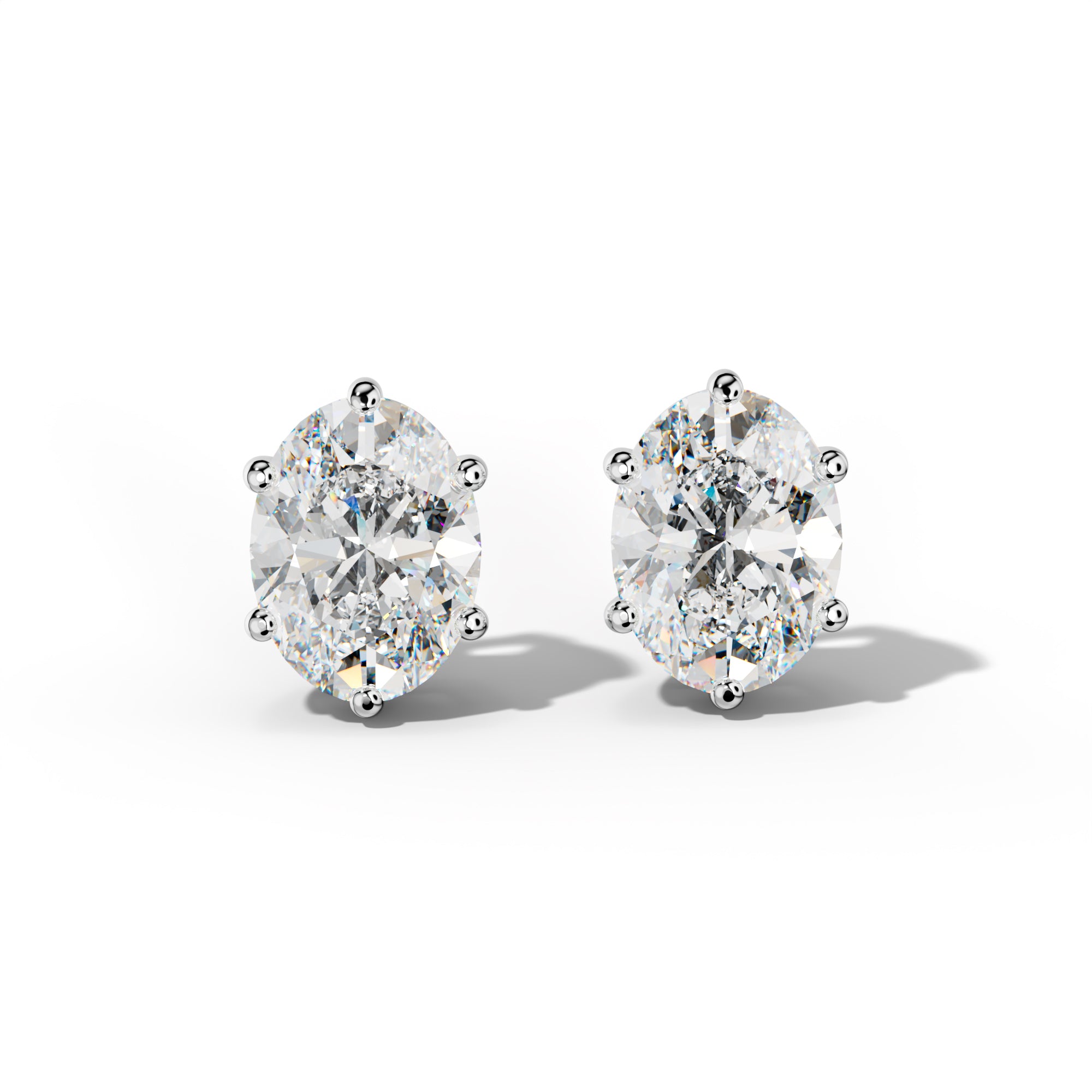 Oval Diamond Stud Earrings With Classic Six Prongs