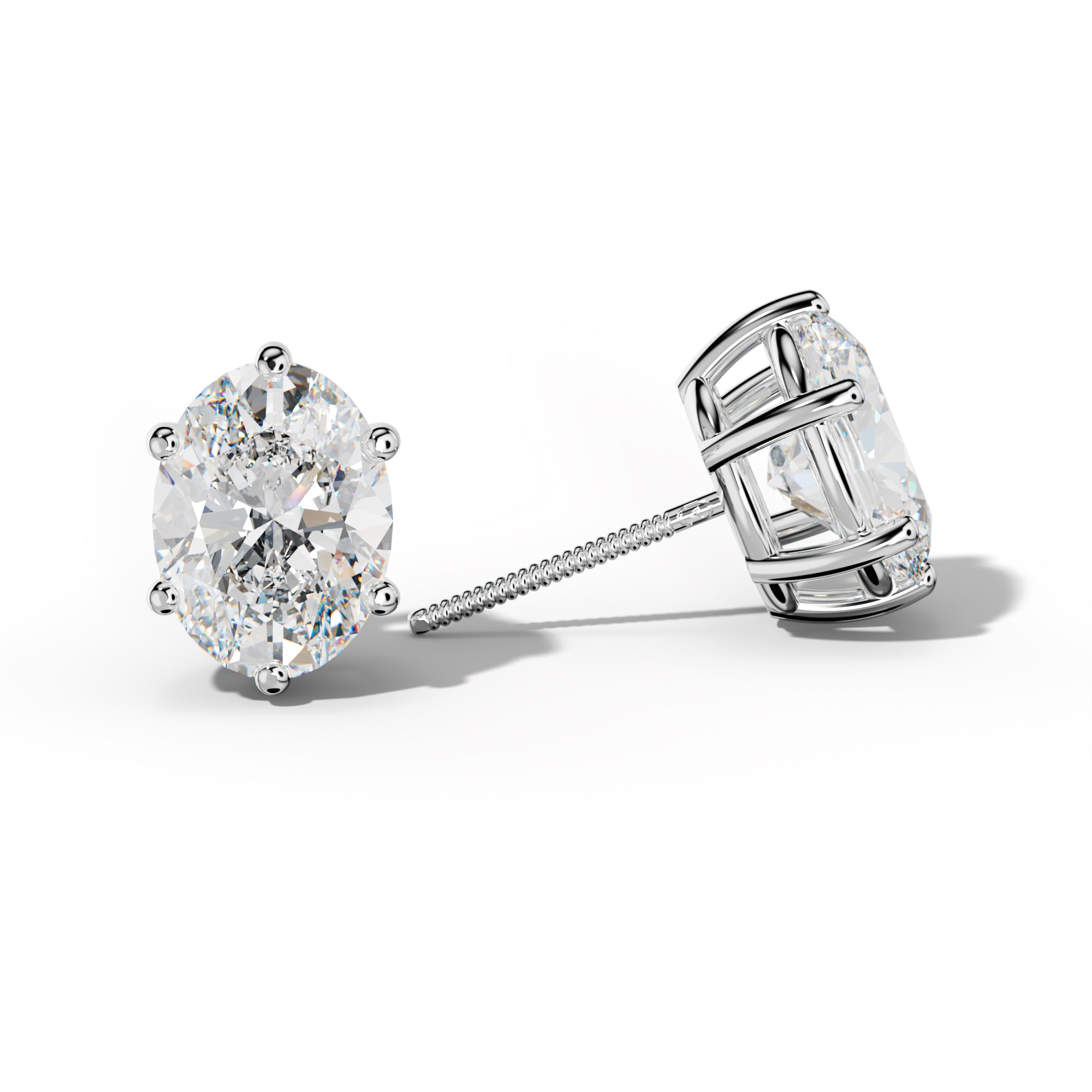 Oval Diamond Stud Earrings With Classic Six Prongs