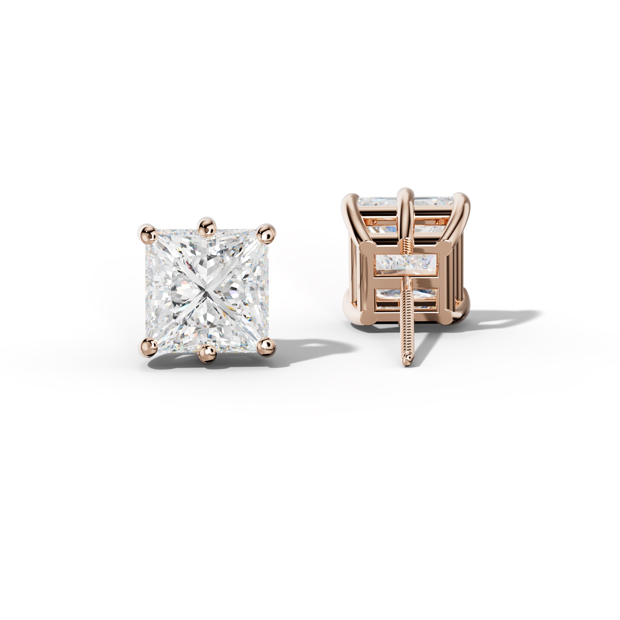 Princess Cut  Diamond Stud Earrings With Classic Six Prongs