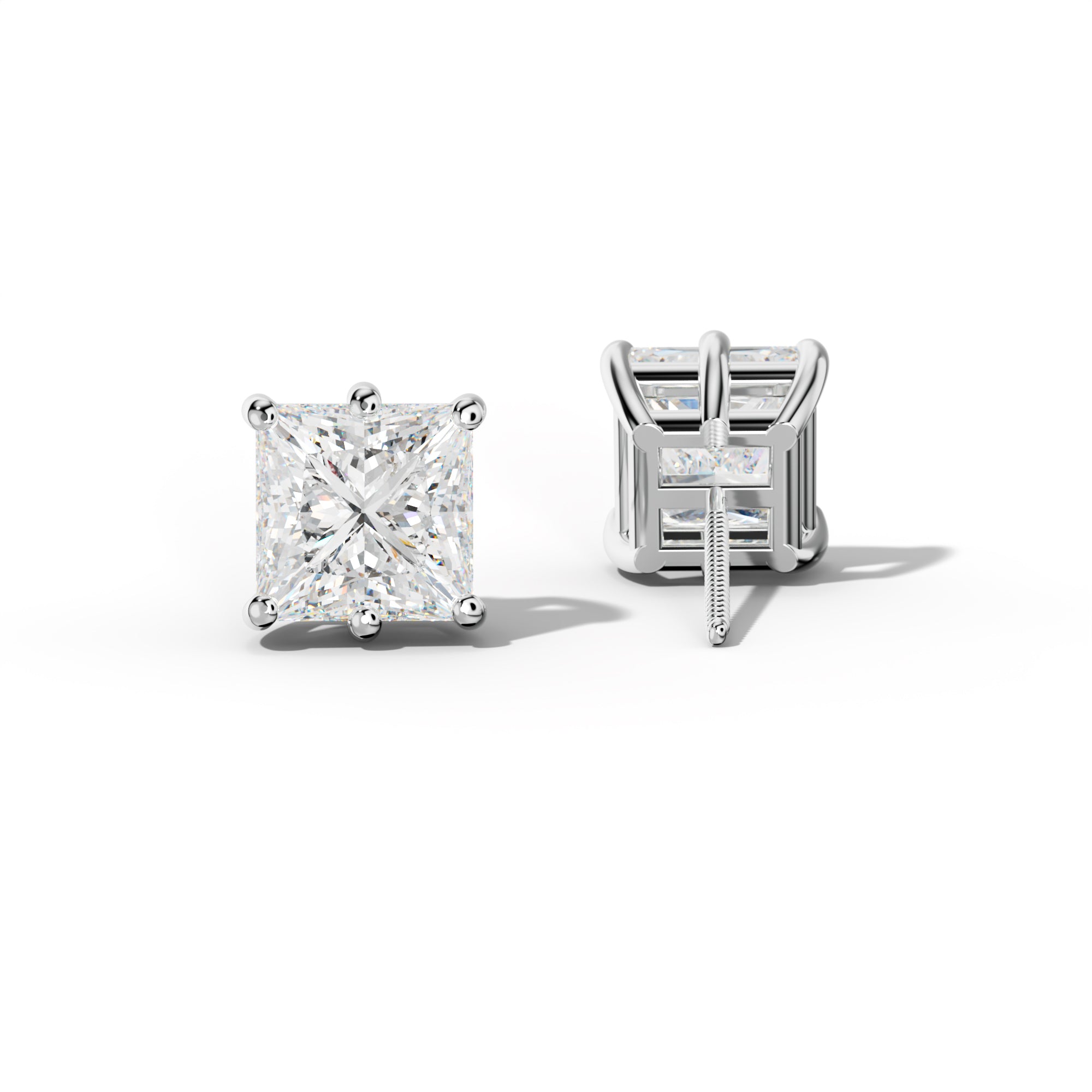 Princess Cut  Diamond Stud Earrings With Classic Six Prongs