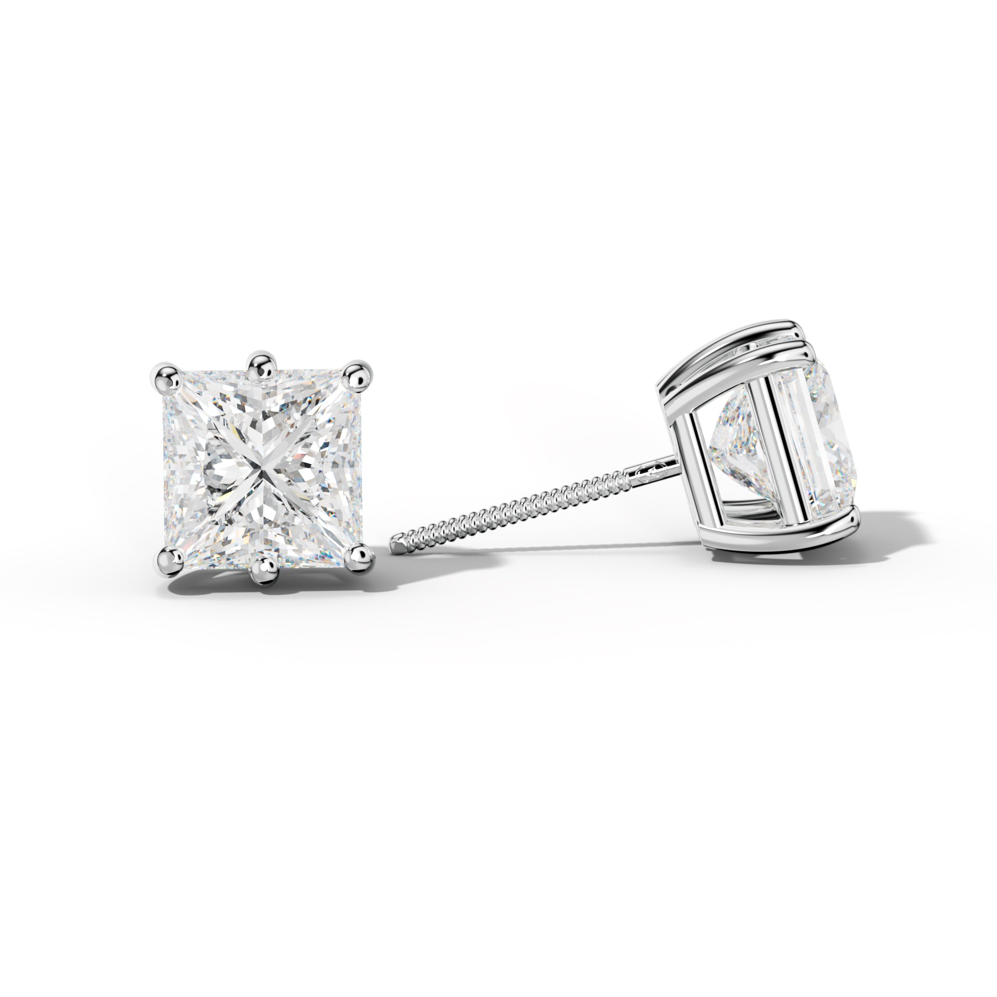 Princess Cut  Diamond Stud Earrings With Classic Six Prongs