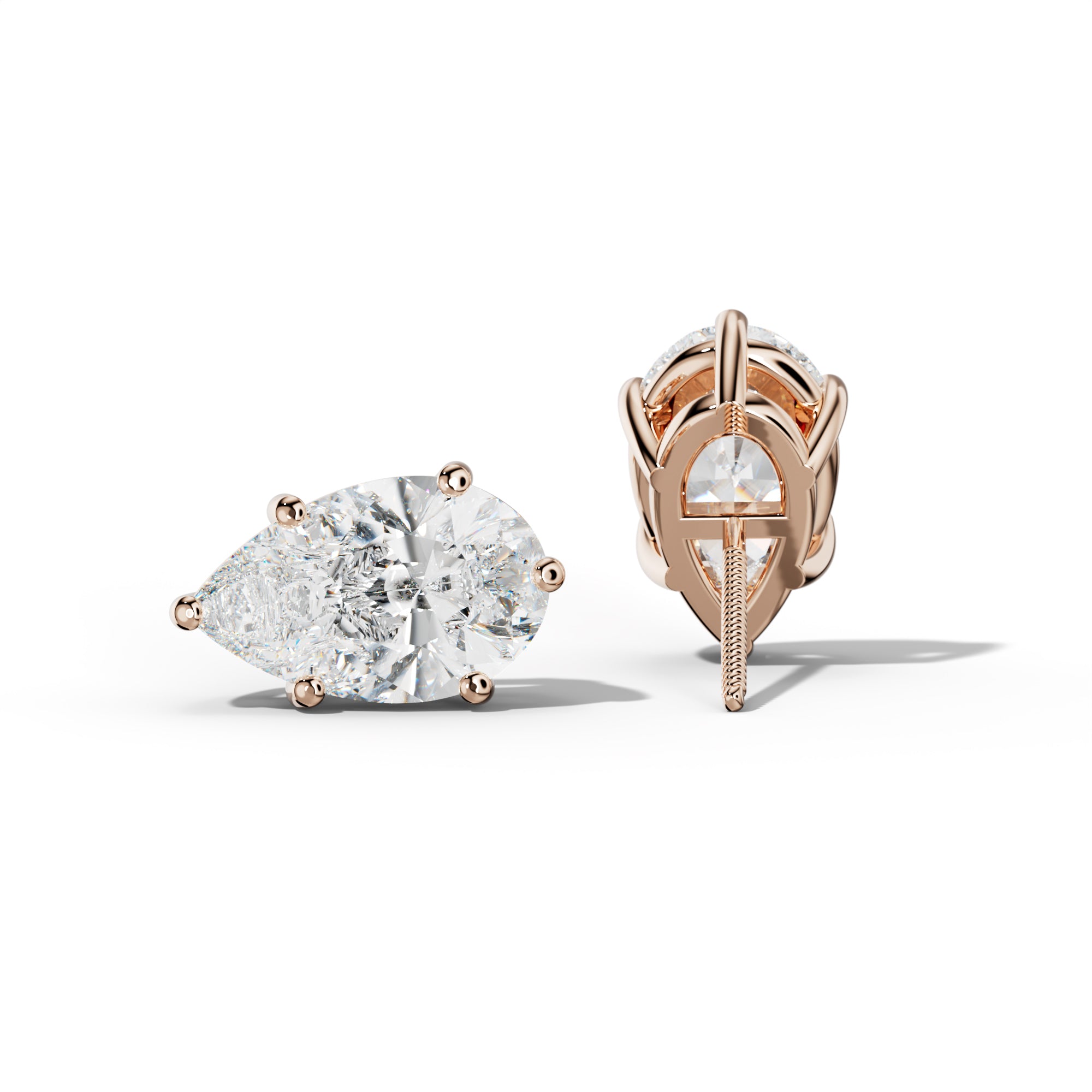 Pear Shape Diamond Stud Earrings With Classic Six Prongs