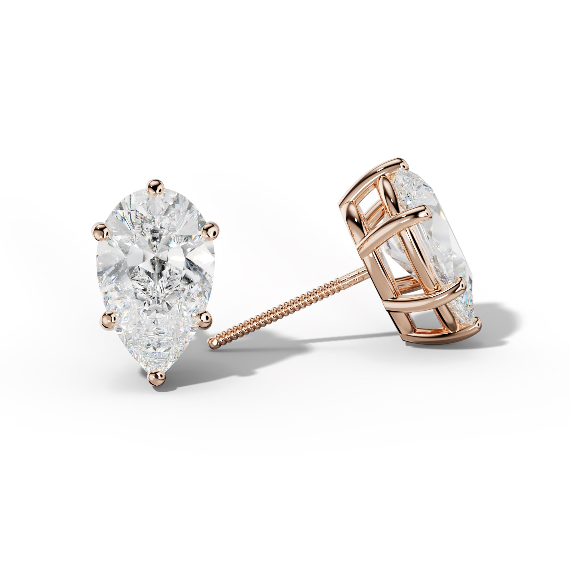 Pear Shape Diamond Stud Earrings With Classic Six Prongs