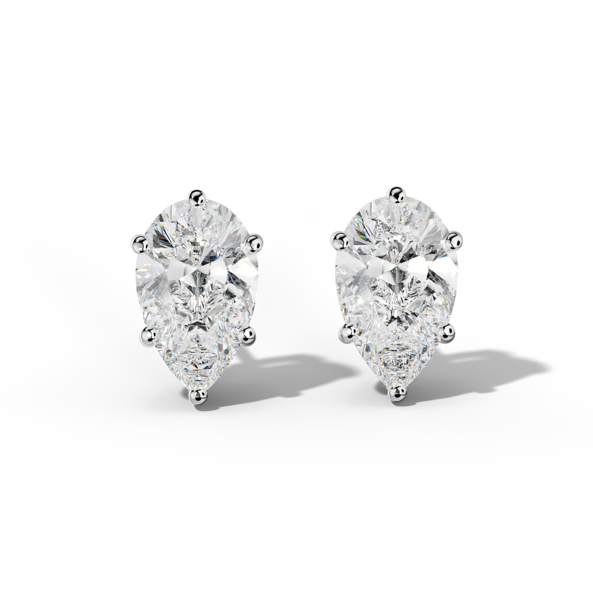 Pear Shape Diamond Stud Earrings With Classic Six Prongs