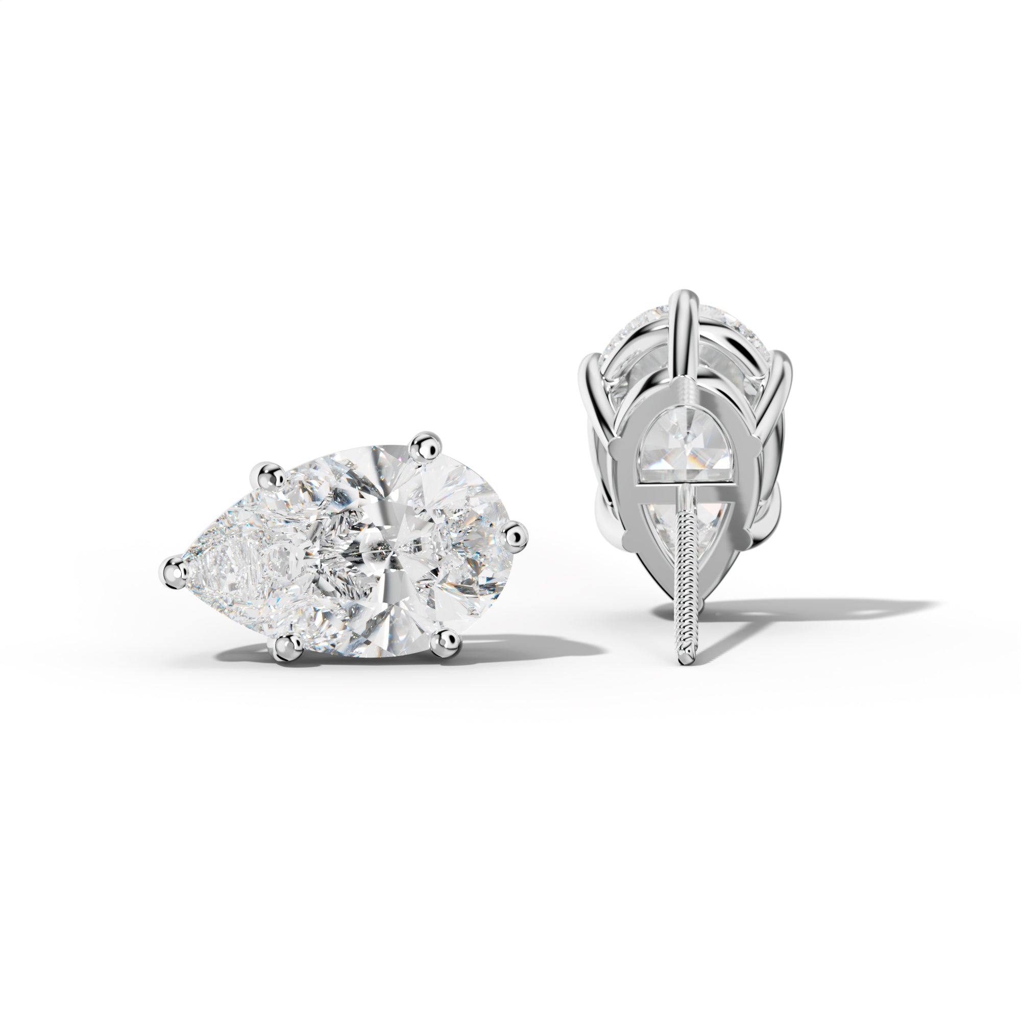 Pear Shape Diamond Stud Earrings With Classic Six Prongs