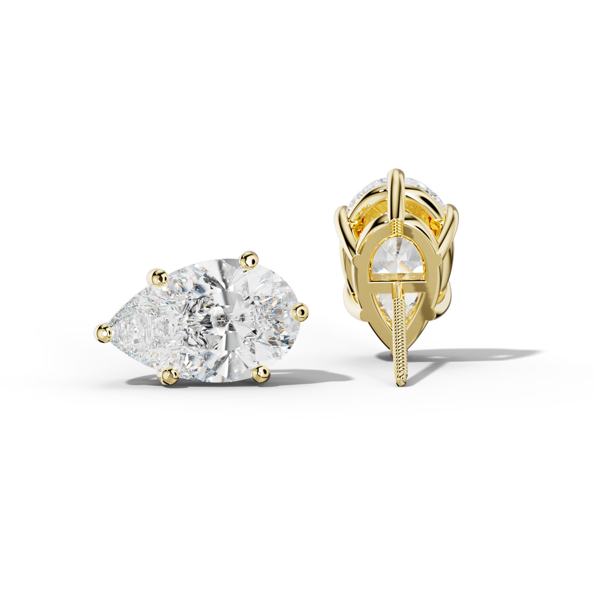 Pear Shape Diamond Stud Earrings With Classic Six Prongs