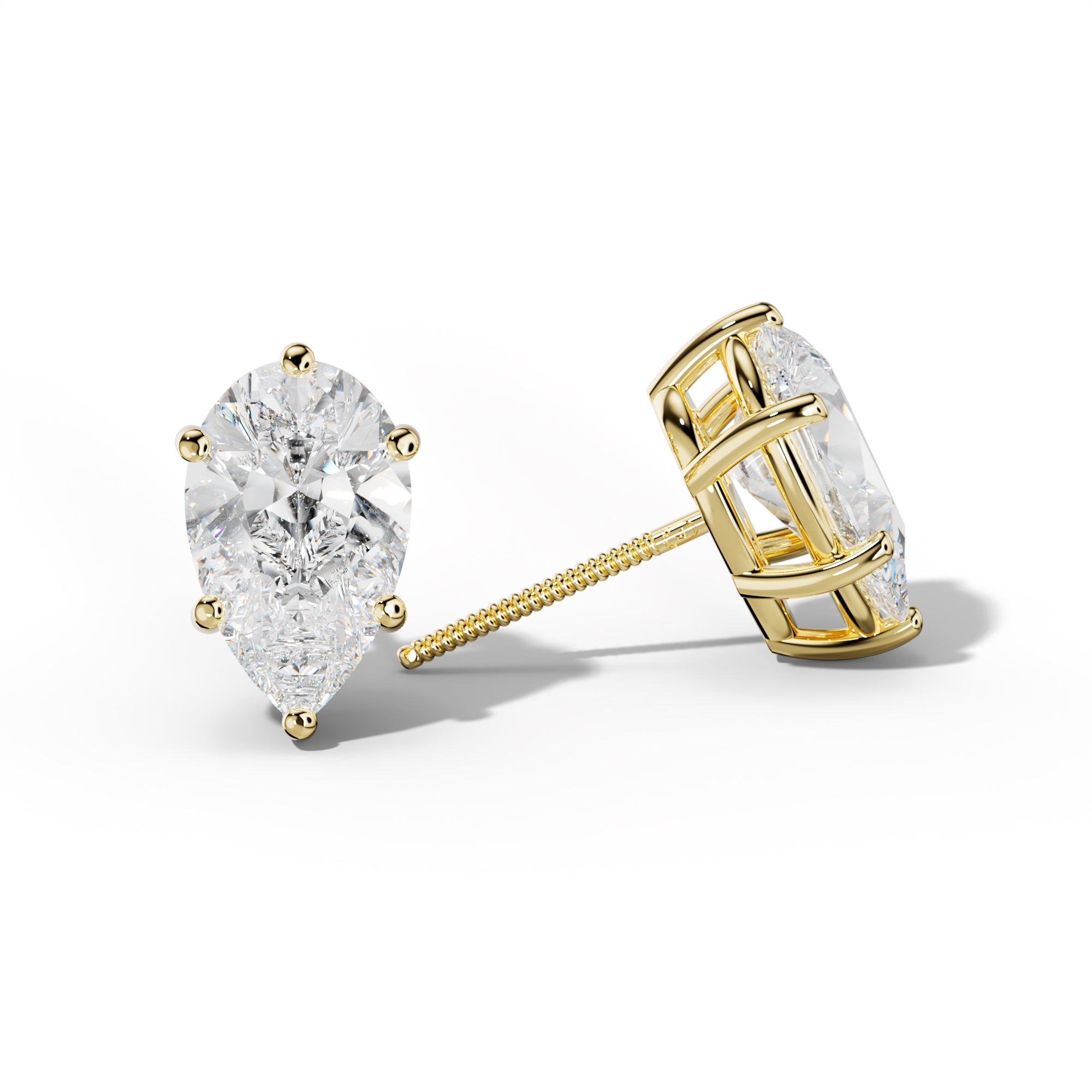 Pear Shape Diamond Stud Earrings With Classic Six Prongs