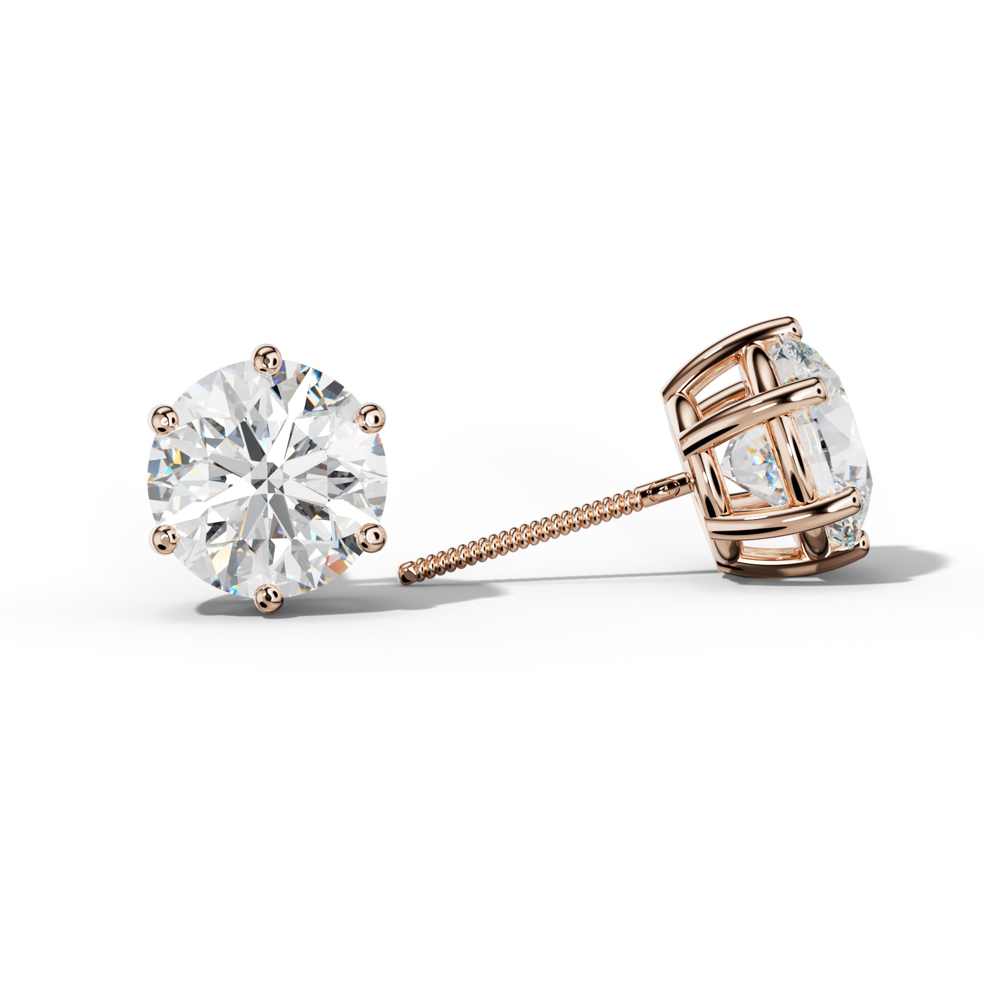 Round Diamond Stud Earrings With Classic Six Prongs