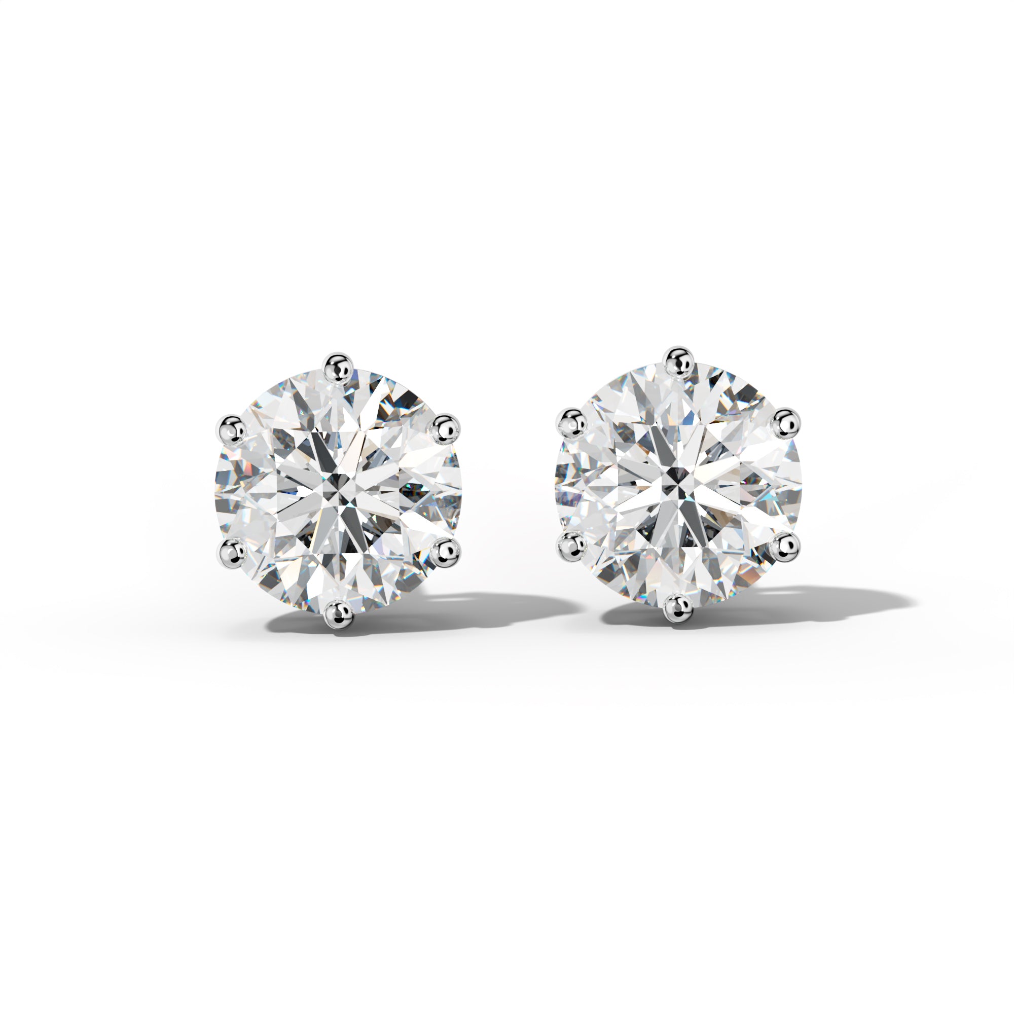 Round Diamond Stud Earrings With Classic Six Prongs